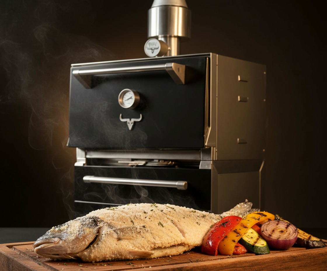Pescado en horno de brasa profesional Malevo - Diseño premium que influye en decisión de compra