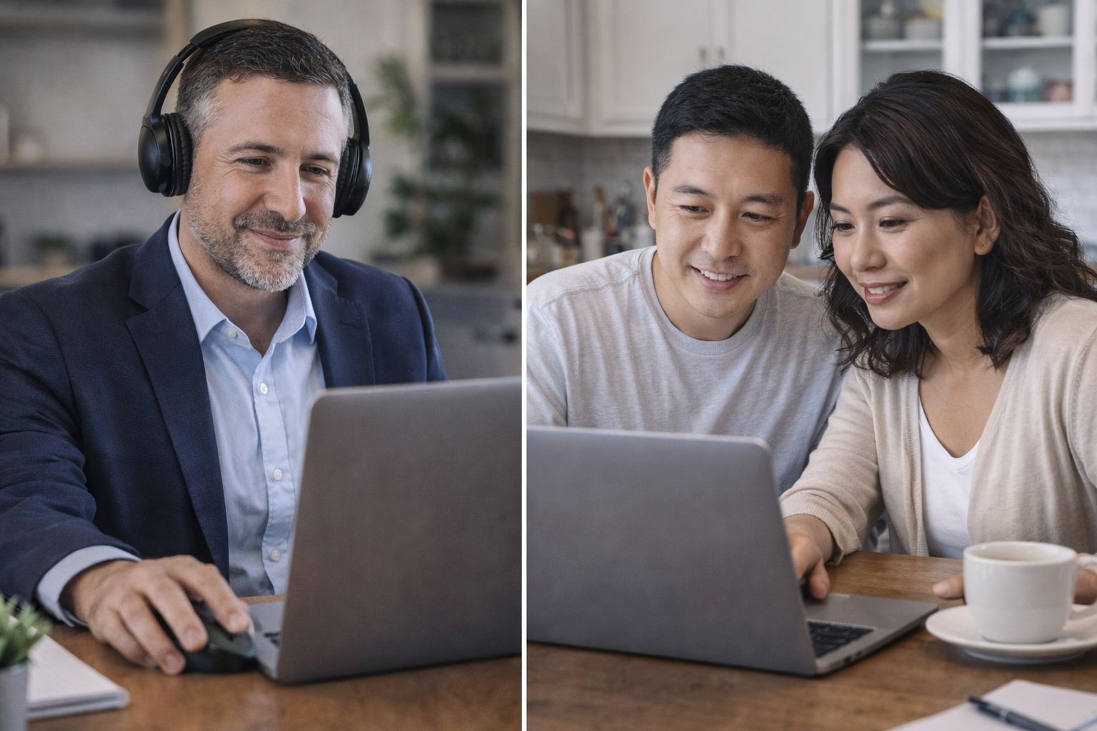Notary with Asian couple signing documents