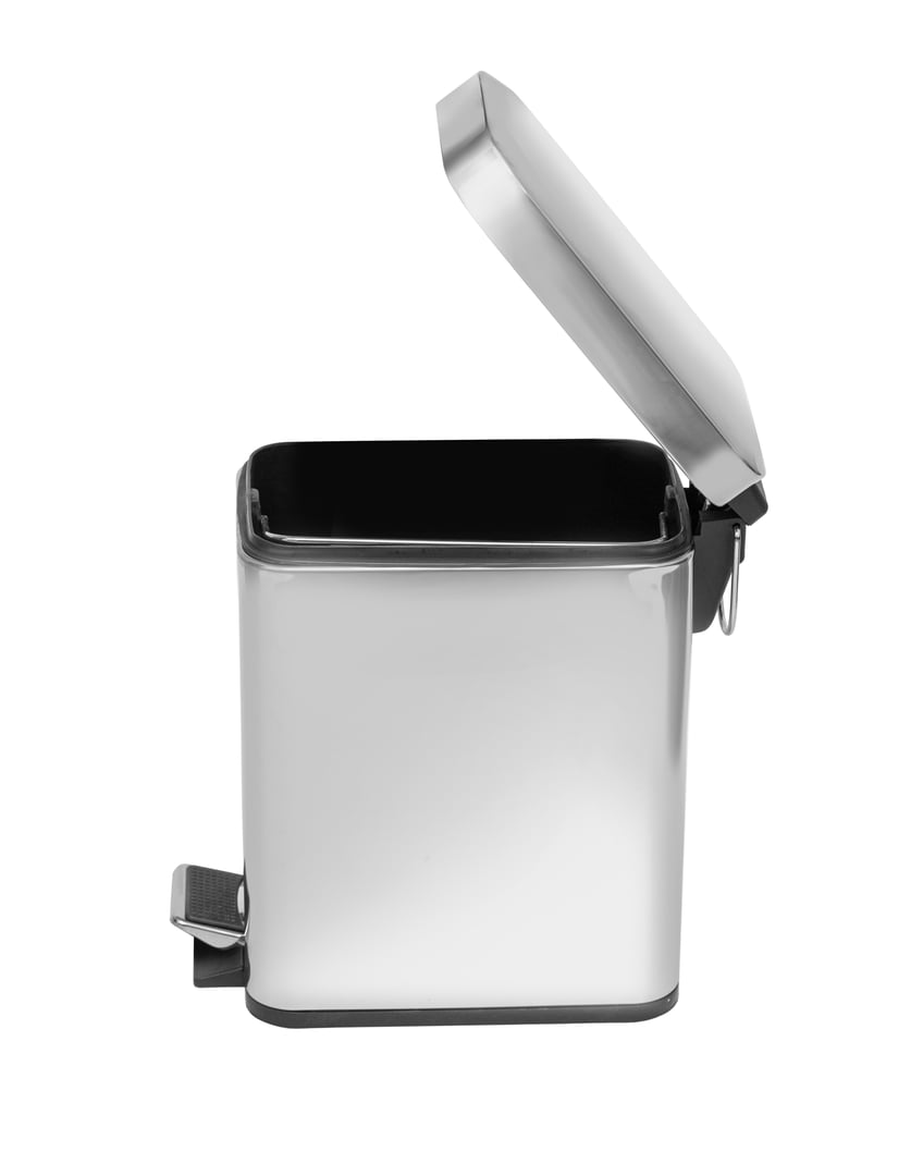 The matte white trash can is isolated on the white background., open lid and removable garbage container, clipping path