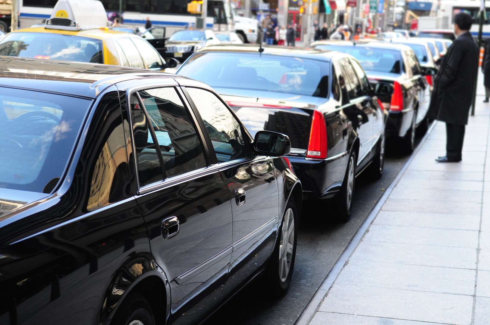 Black limousines at Wall street in New York City.