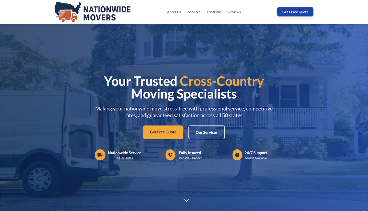 Screenshot of example moving company website
