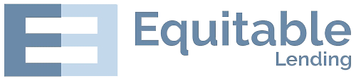 Logo of Equitable Lending with stylized E and company name in blue-gray text.