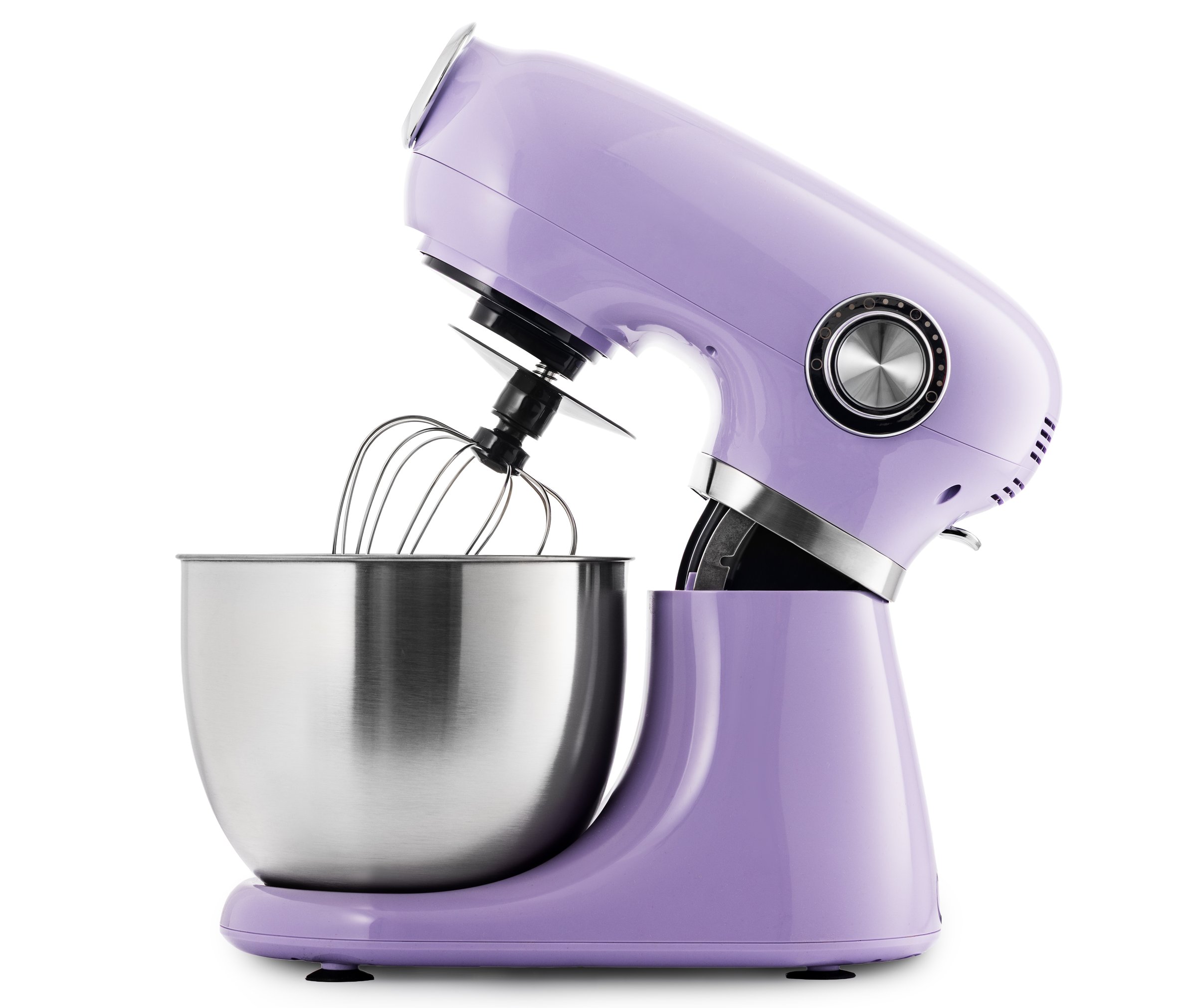 Purple stand kitchen mixer isolated on white background
