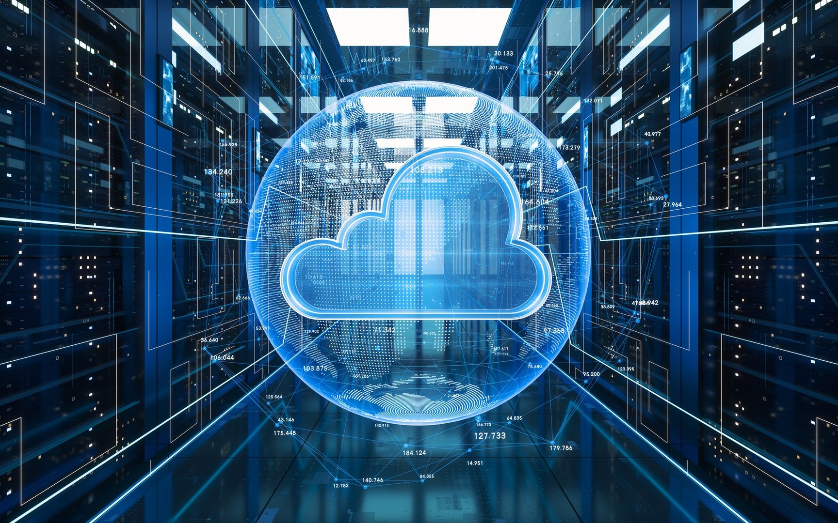 Big data and cloud computing, 3d rendering. Computer digital drawing.