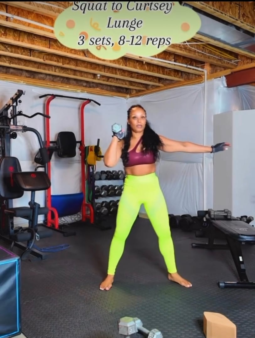 Legs on fire workout - wall sits and squat to curtsey lunges