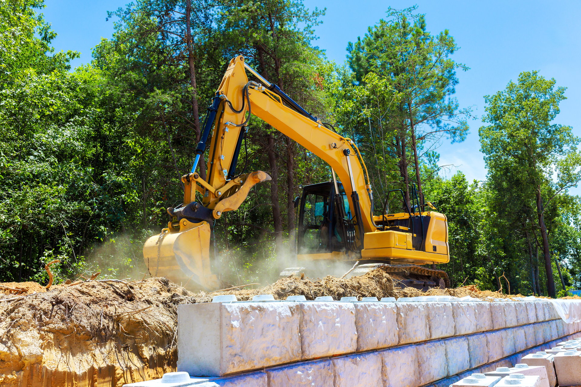 Heavy machinery in wooded area