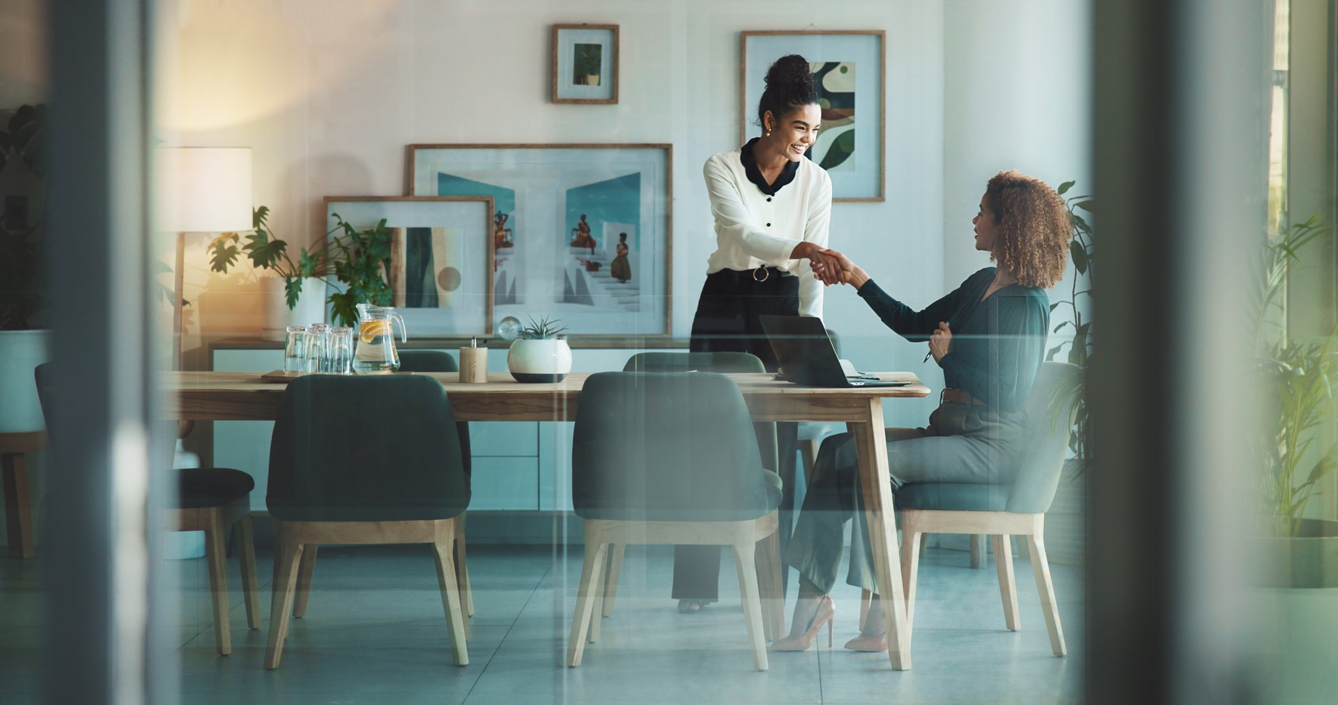 Shaking hands, team and happy business women with welcome, introduction or greeting. Smile, meeting and handshake for cooperation, deal and sponsorship agreement for partnership opportunity in office