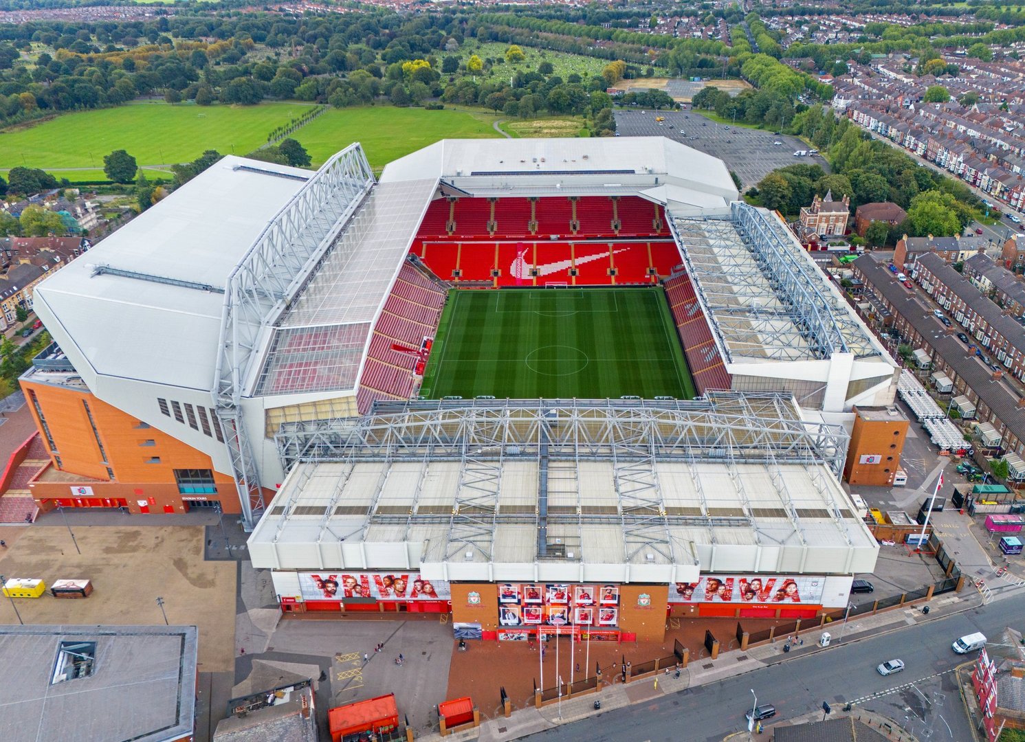 Liverpool, Merseyside. United Kingdom. 08.28.2024 Liverpool Football Club, Anfield Stadium. Aerial Image. 28th August 2024.