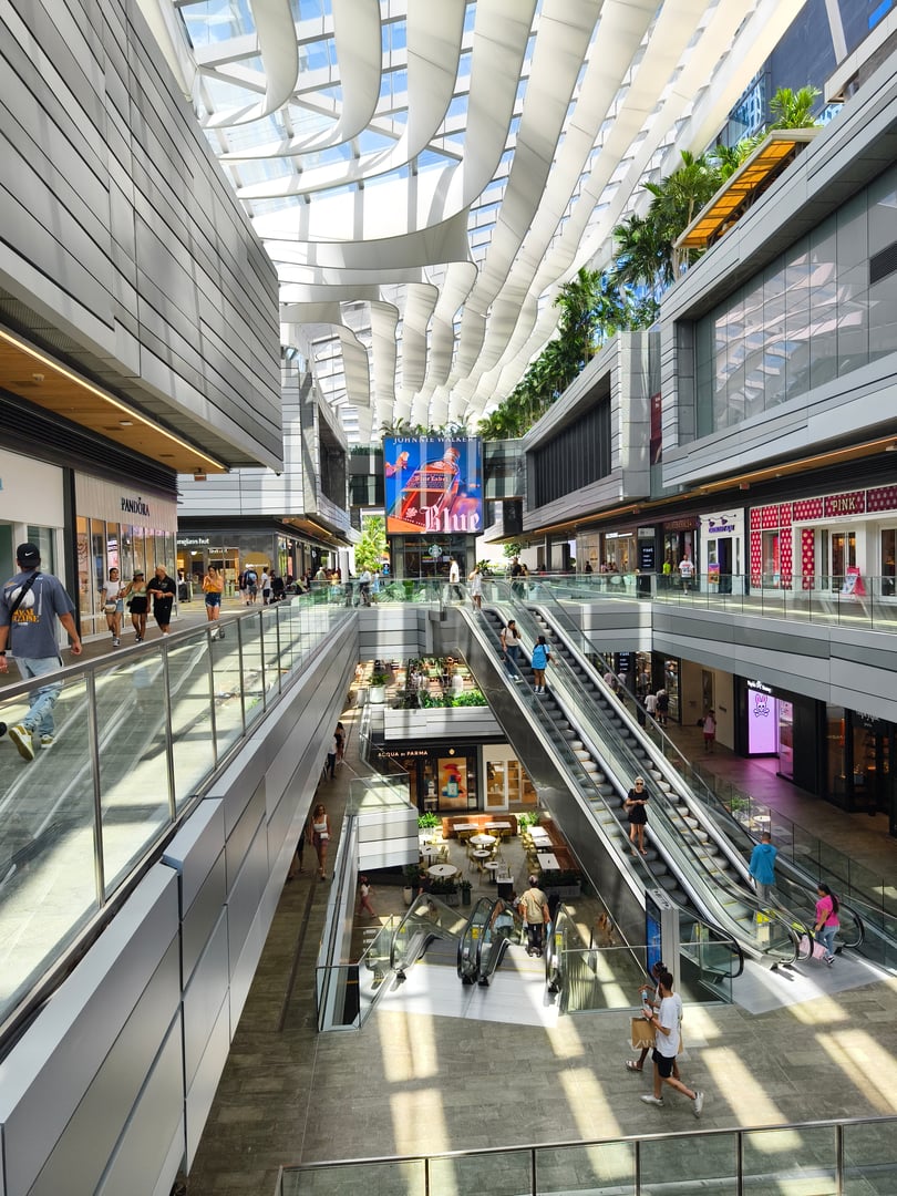 Miami, Florida - July 5, 2024: Modern shopping mall interior in Brickell City Centre.