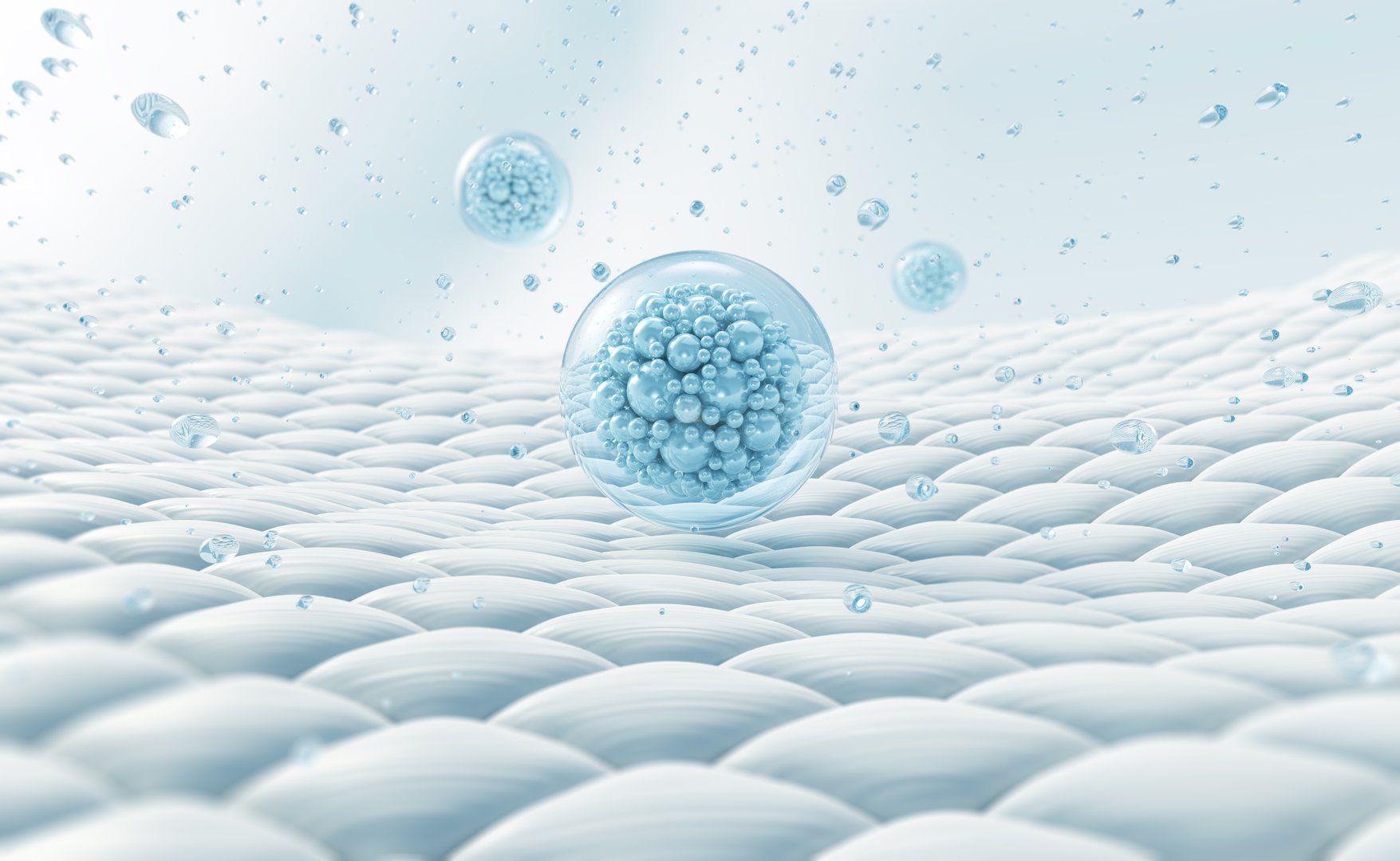 Cosmetic serum Oil drop on skin cell, Skin Repair, moisturizer, collagen serum, Exosome with Skin cells, 3d rendering.