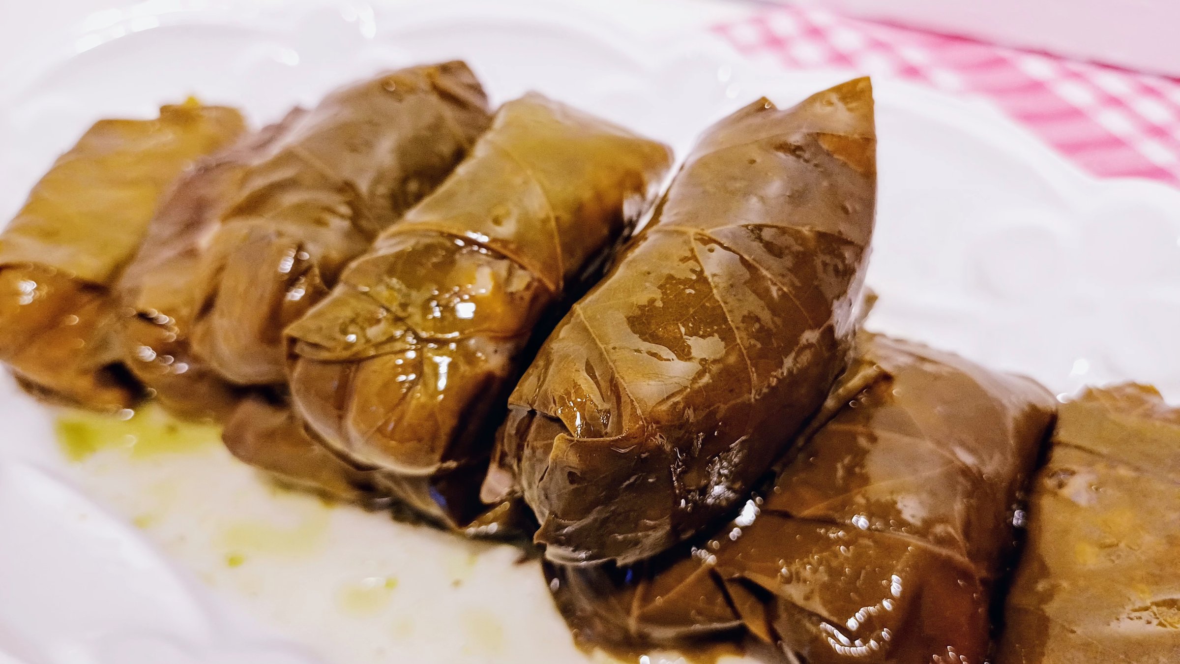 Stuffed grape leaves with olive oil..