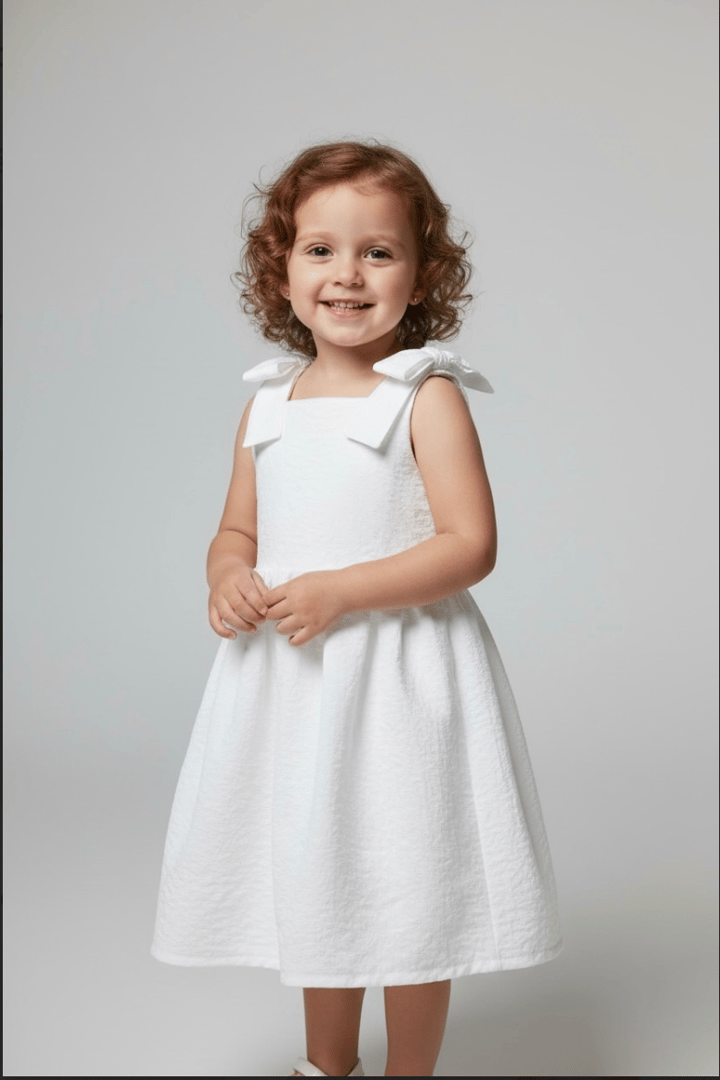 Vestido blanco de lino con moños