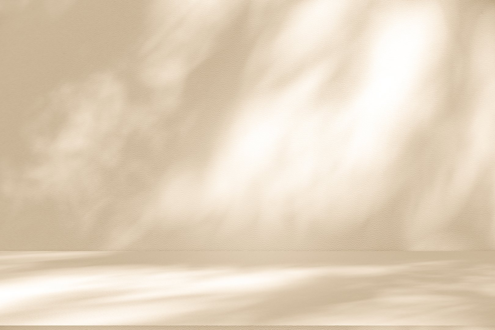 Studio style background wall decoration presentation uses white and beige tones. with shadows cast from a nearby window, concept creating a decorative