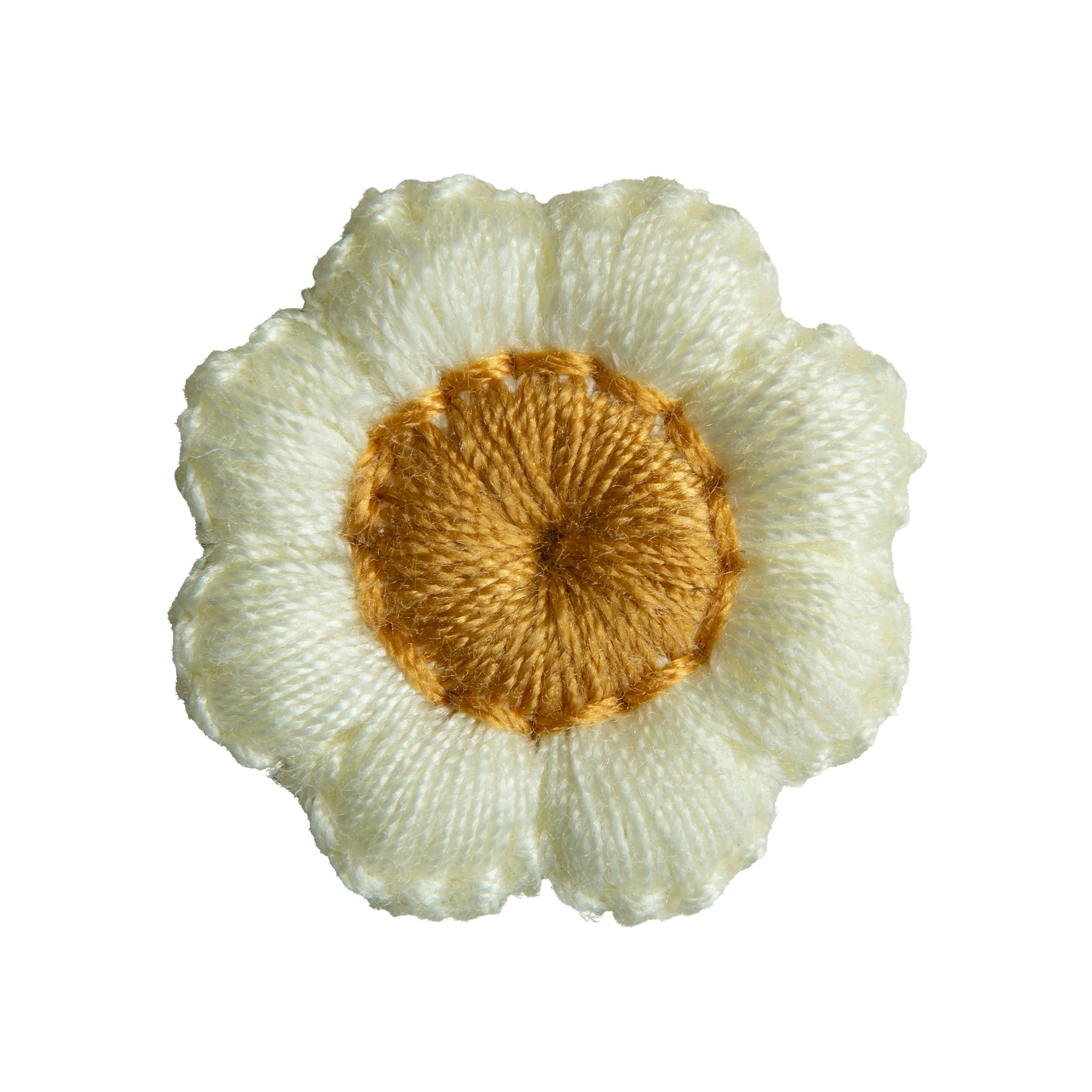 Daisy flower embroidery for clothes decoration on white background with clipping path