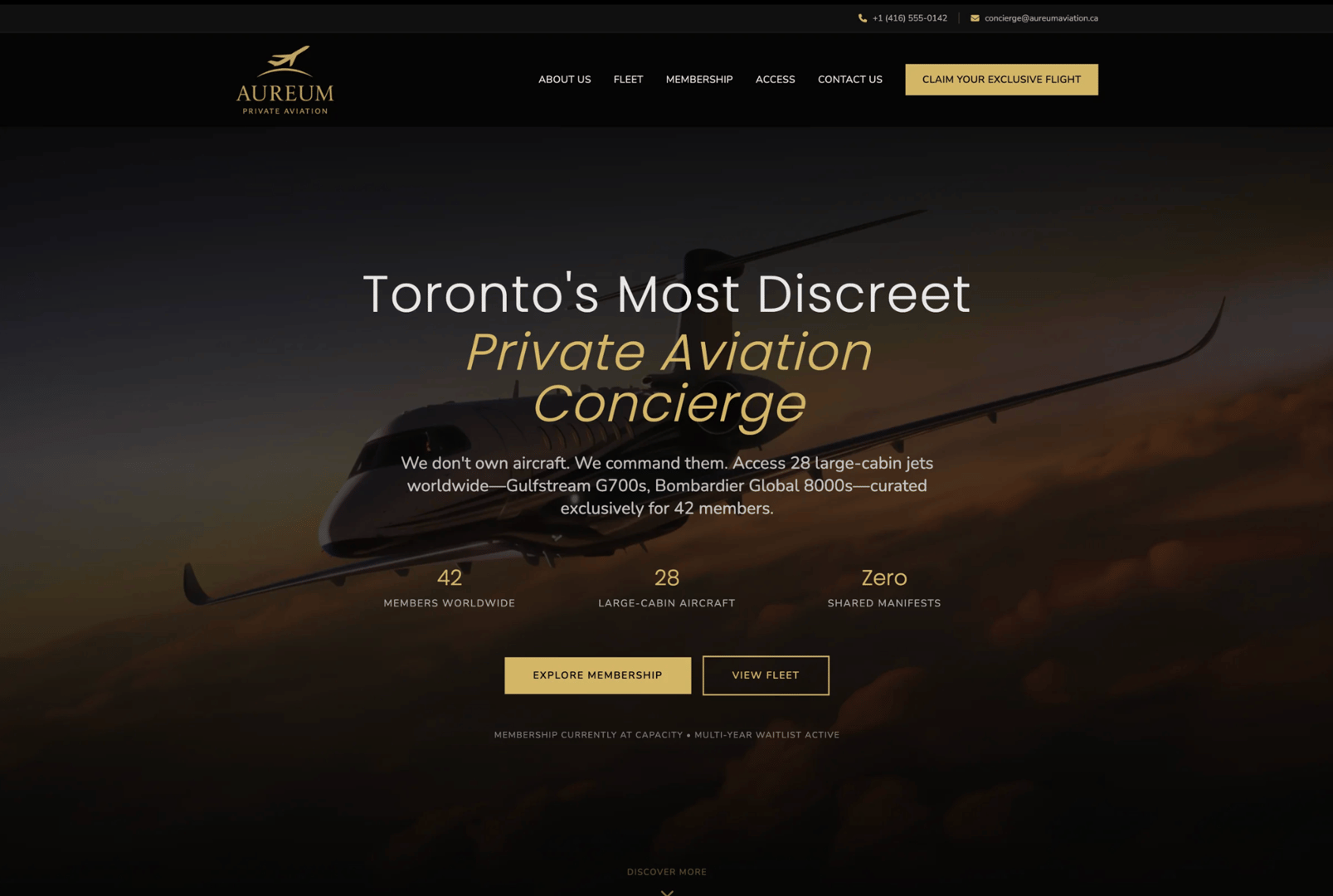 Aureum Private Aviation website redesign showcase