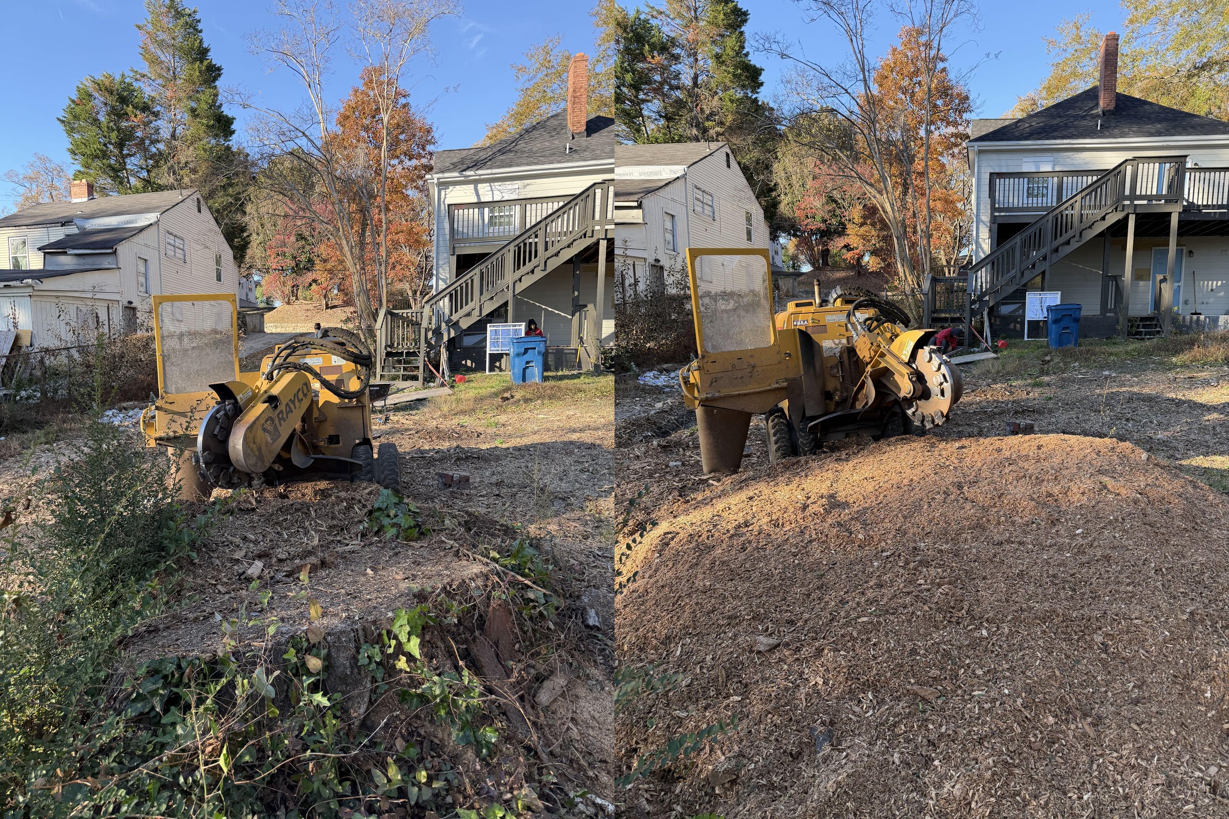 Stump grinding before and after