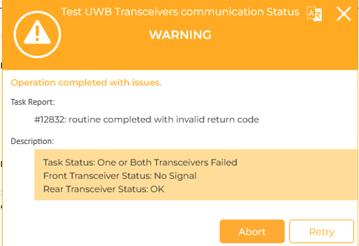 UWB error detected on vehicle