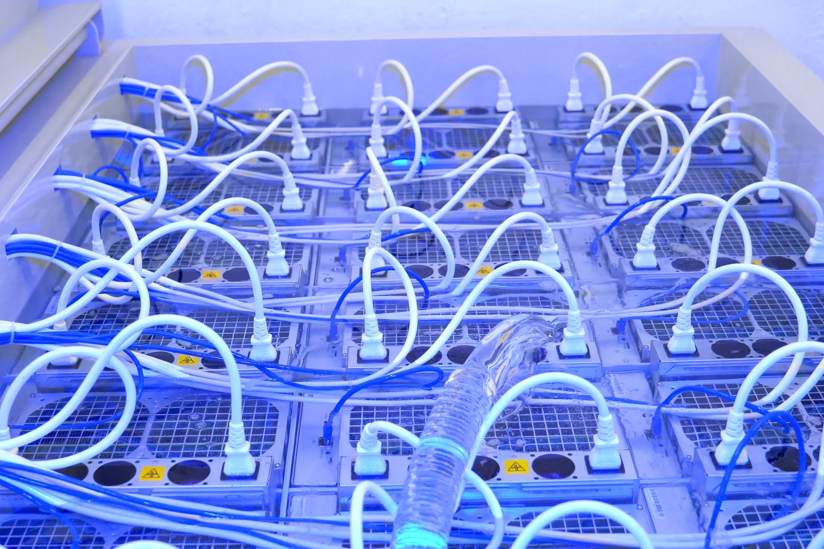 Water cooling of the mining farm, equipment in liquid.