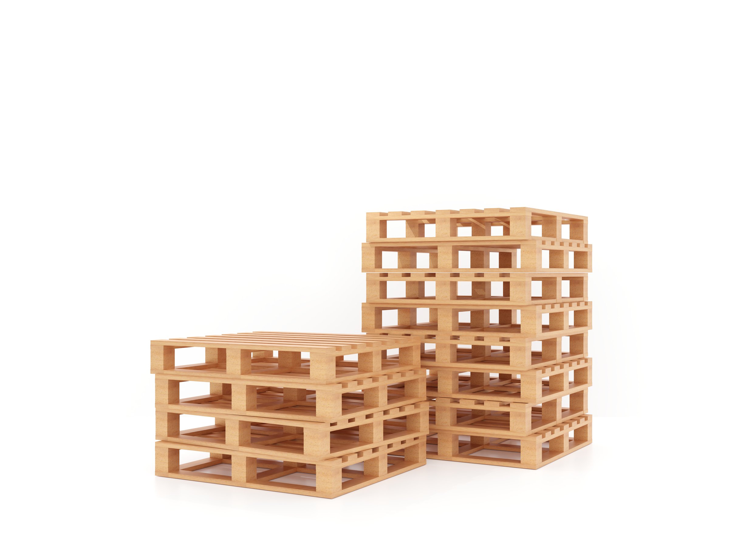 Stack of wooden pallets in warehouse