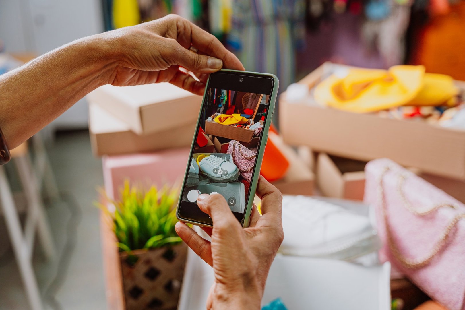 Senior woman selling clothes and accessories online. Managing a Small business during the seniority period. Listing articles and products to sell on the selling  platforms.