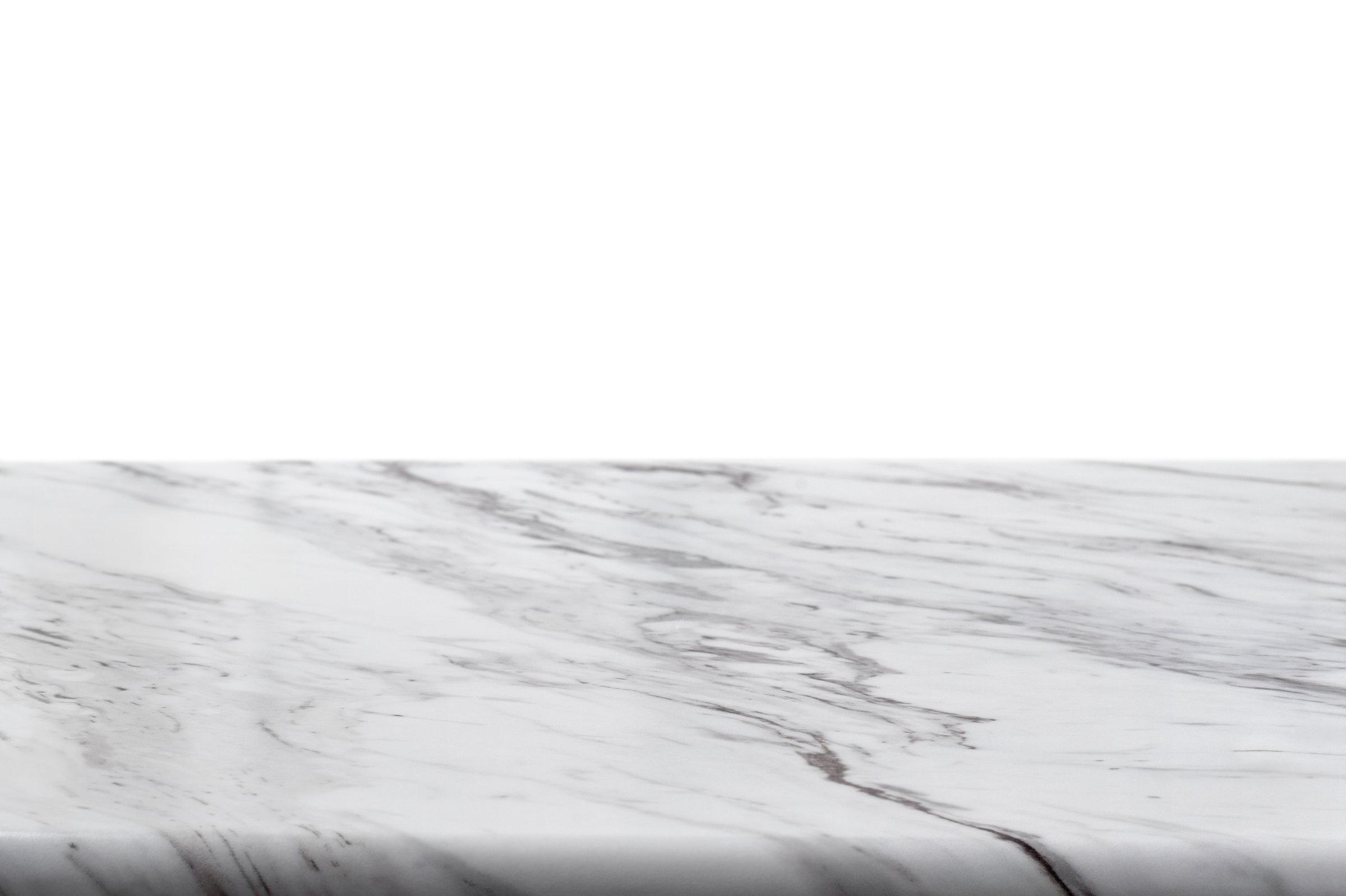 Empty white and grey marble table counter surface for product display, with white background