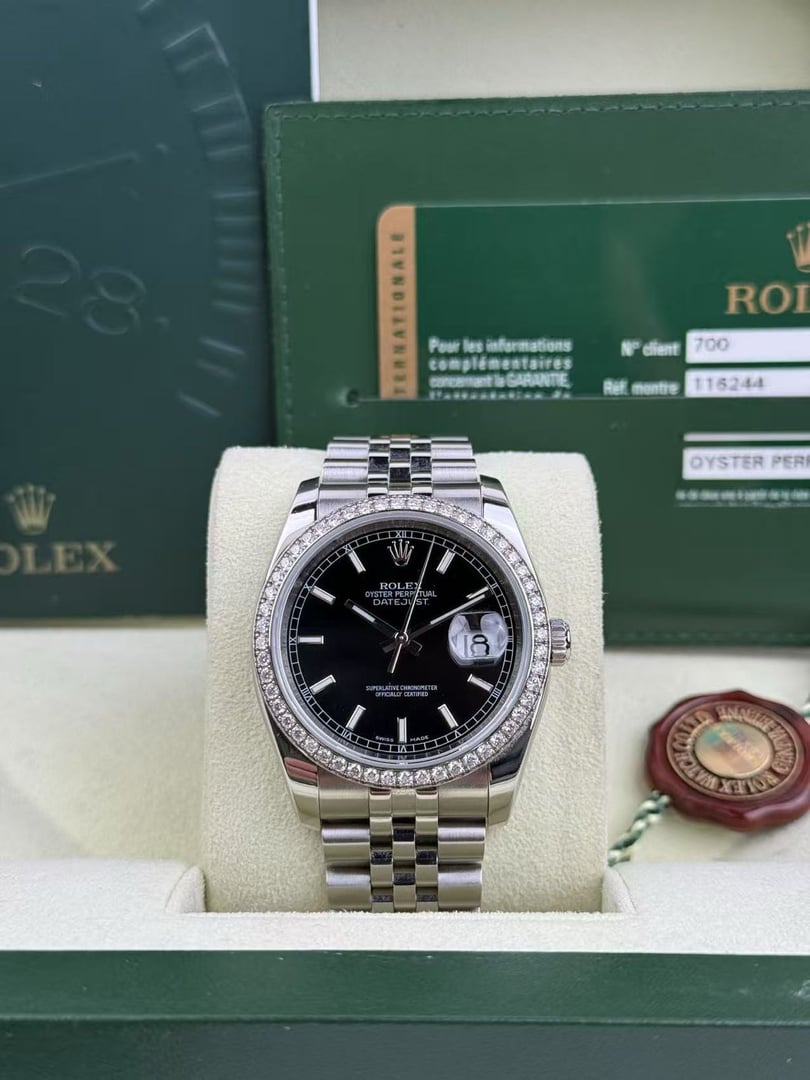 Rolex Datejust 36mm Black Index Diamond Bezel