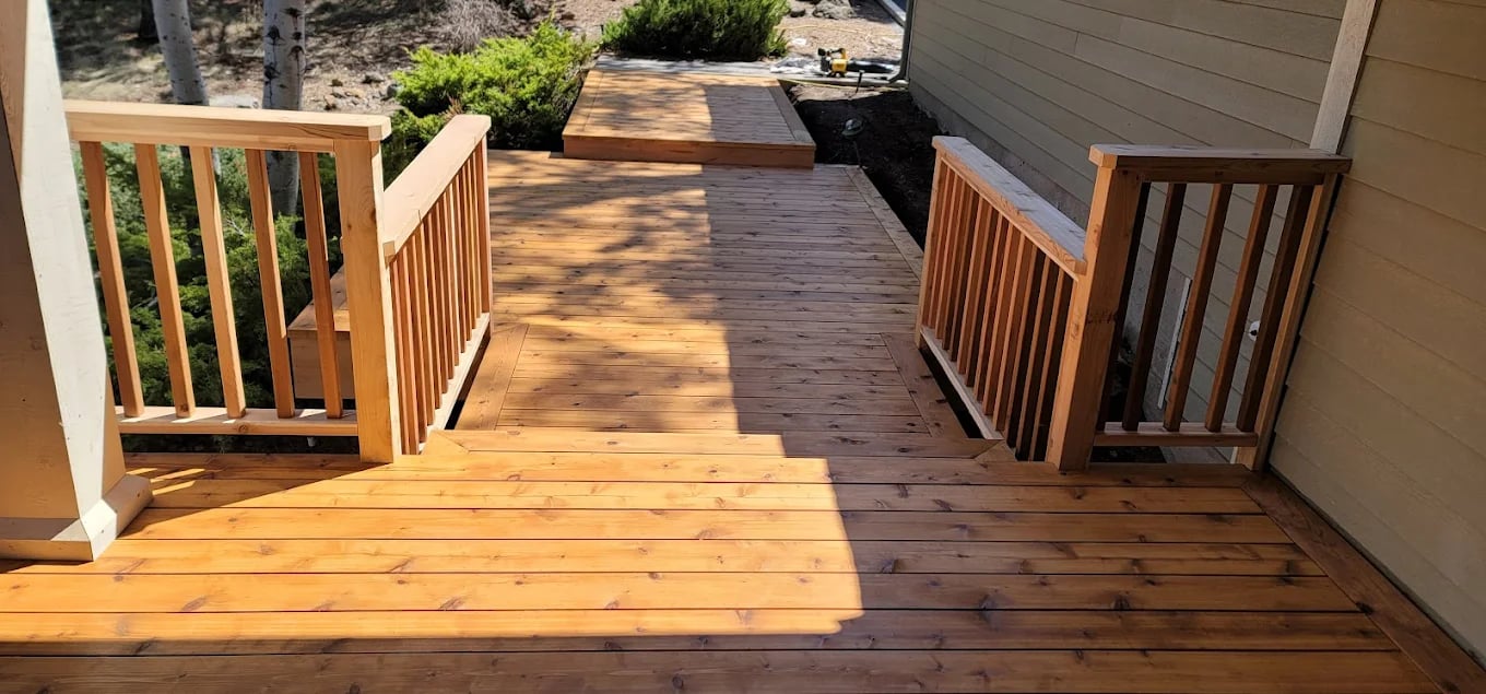 Custom outdoor wooden deck construction