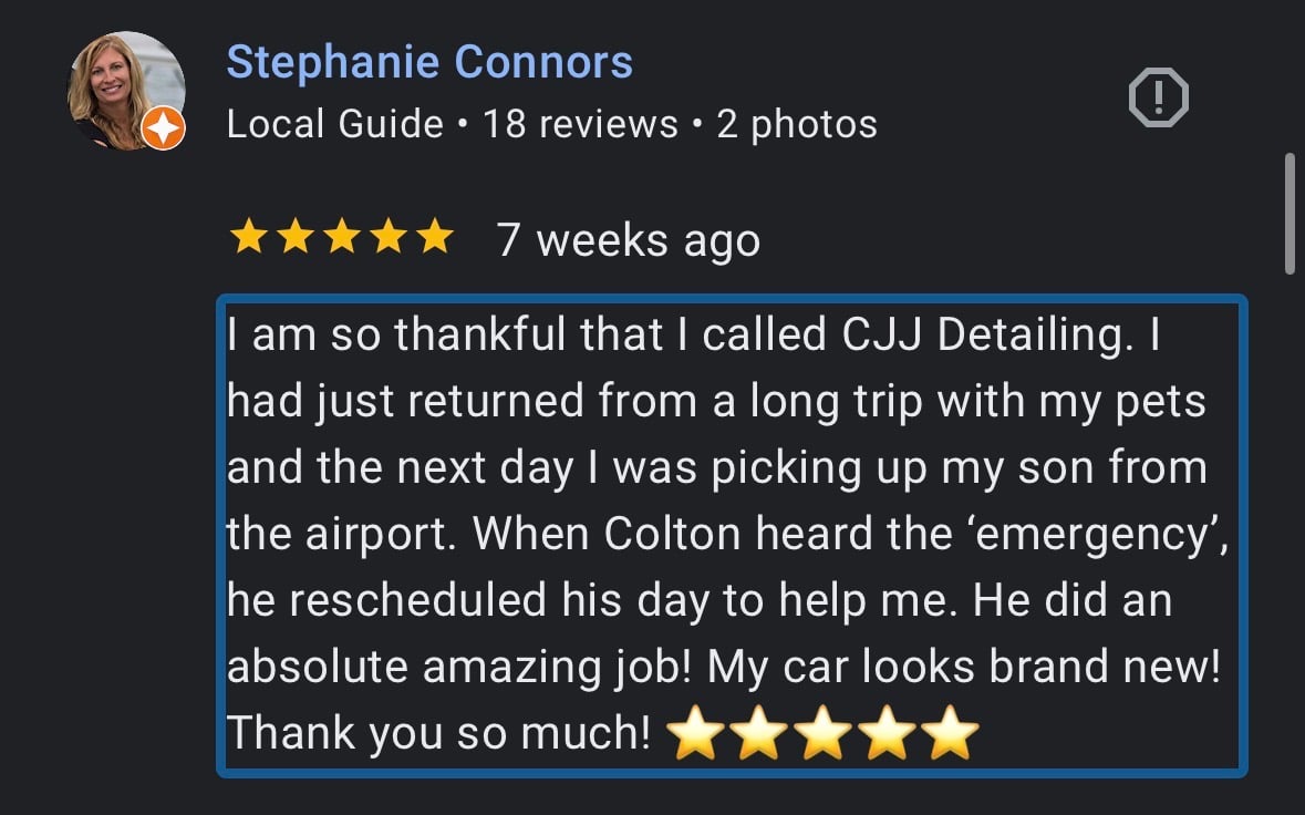 Customer review for CJJ Detailing