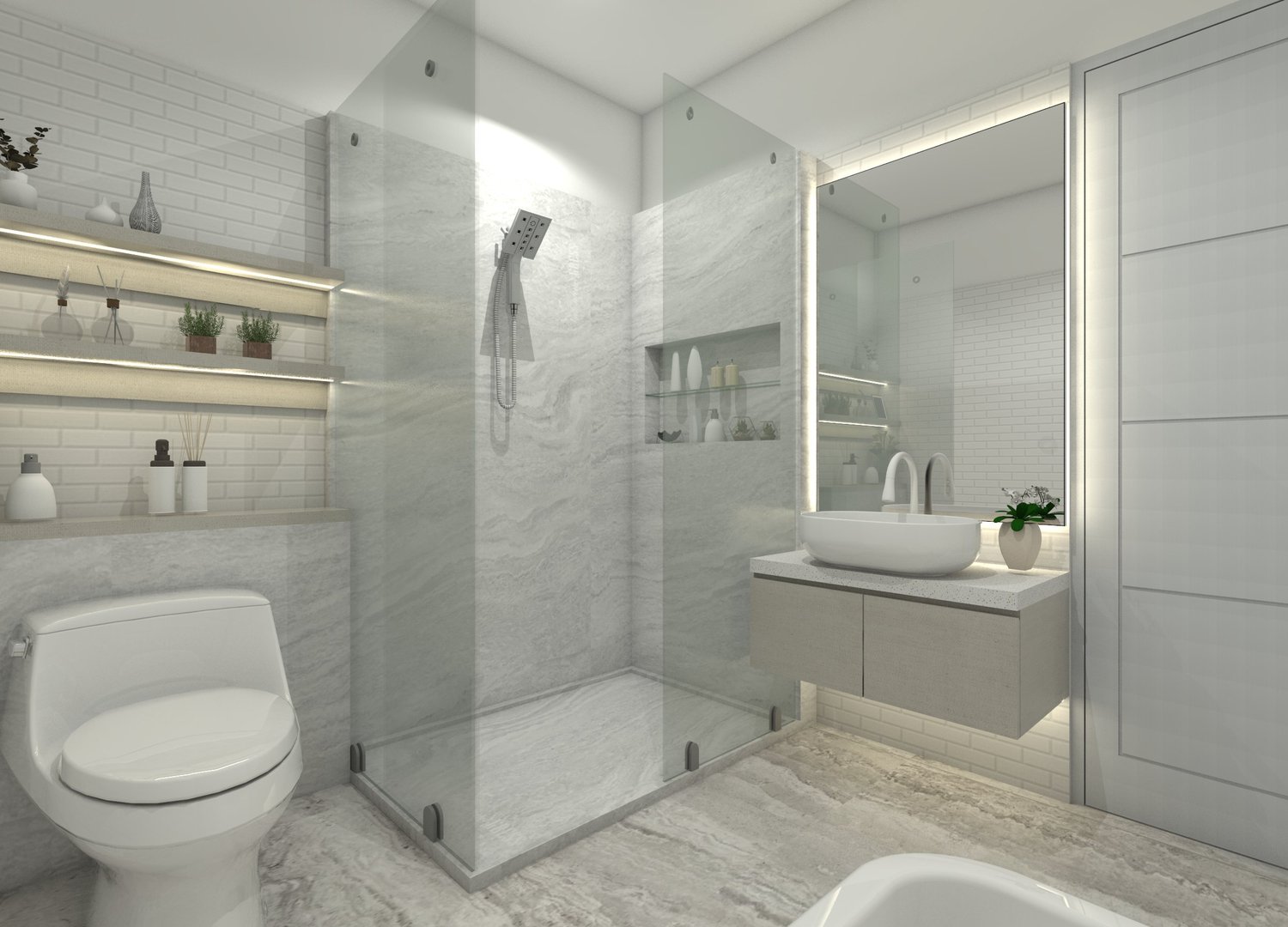 Modern minimalist bathroom with white tones