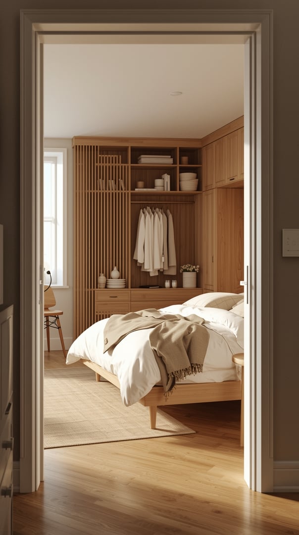 Create a warm minimalist Scandinavian small bedroom