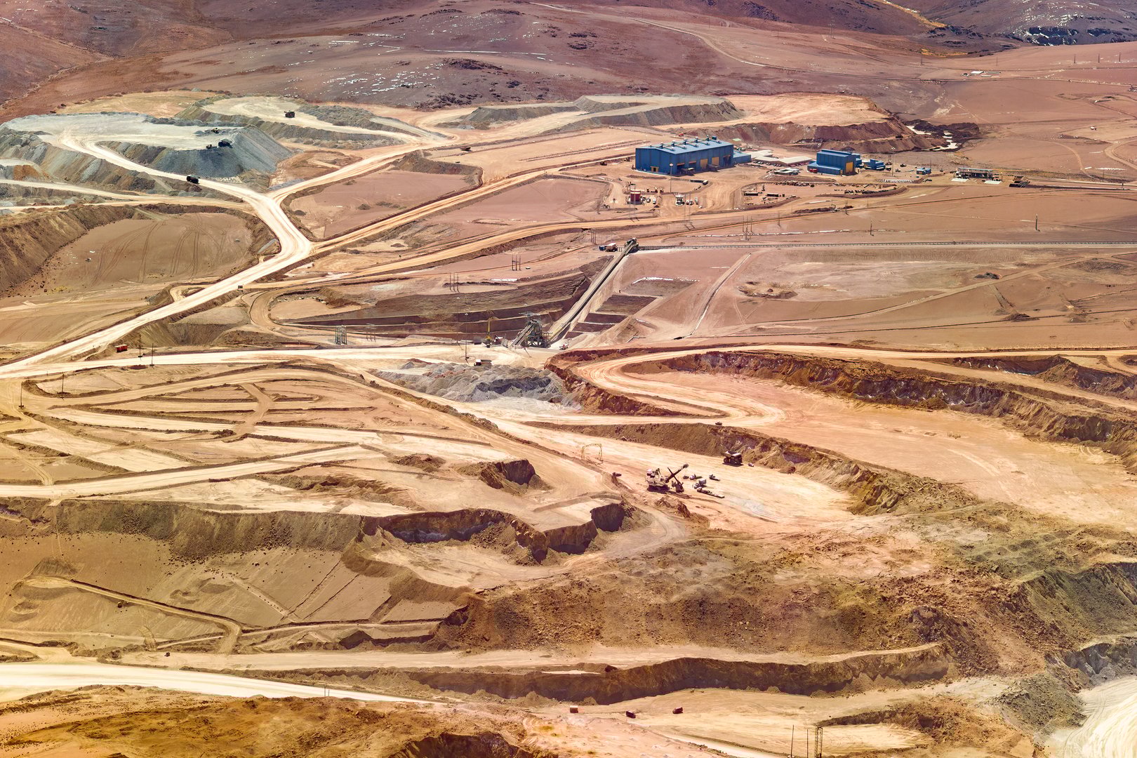 Aerial view of a copper mine at the altiplano of the Atacama Desert in northern Chile.