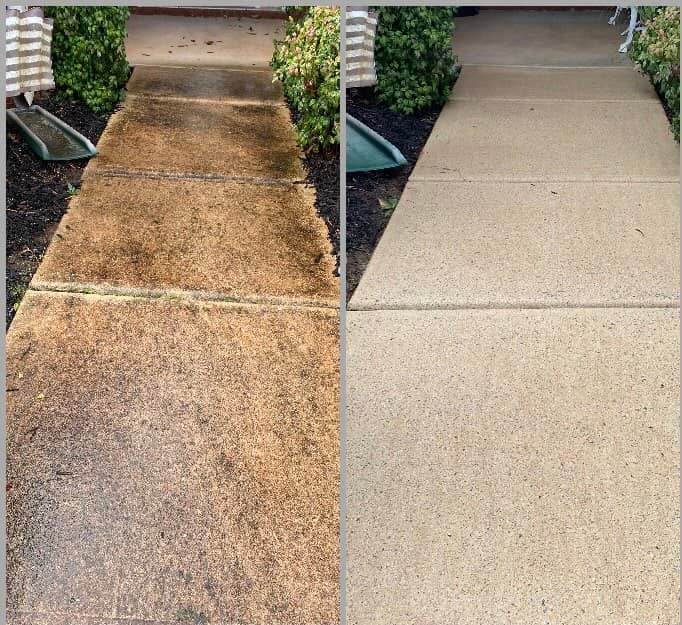 Driveway pressure washing transformation