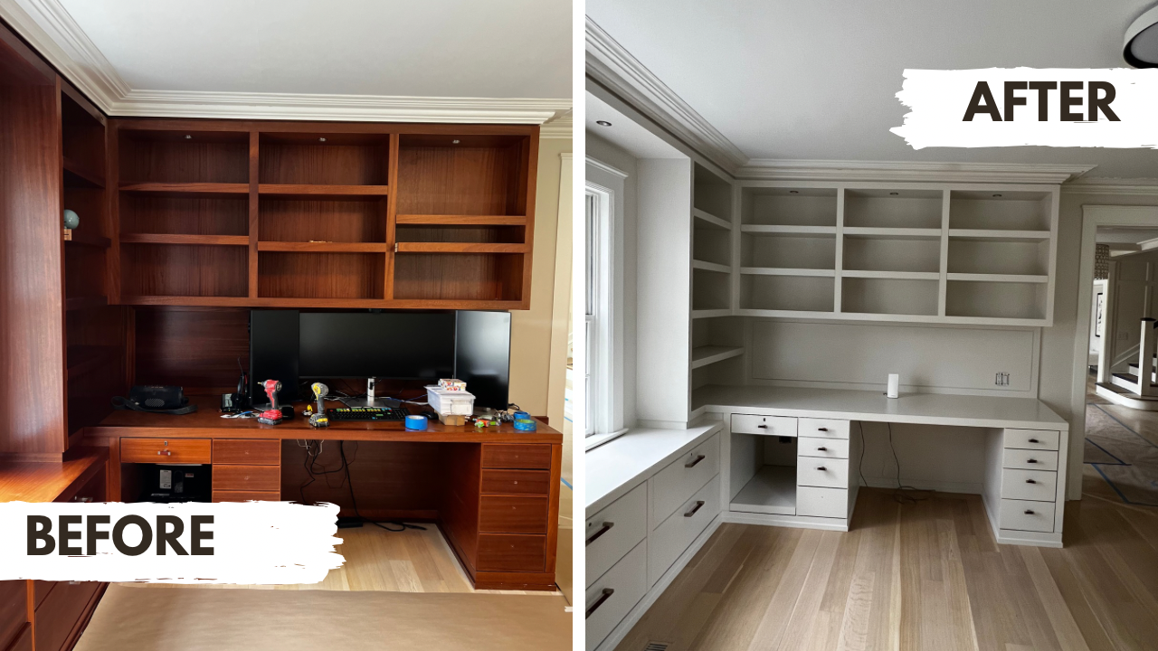 Professional painter using a paint roller applying green paint on a wall in a room during a home renovation