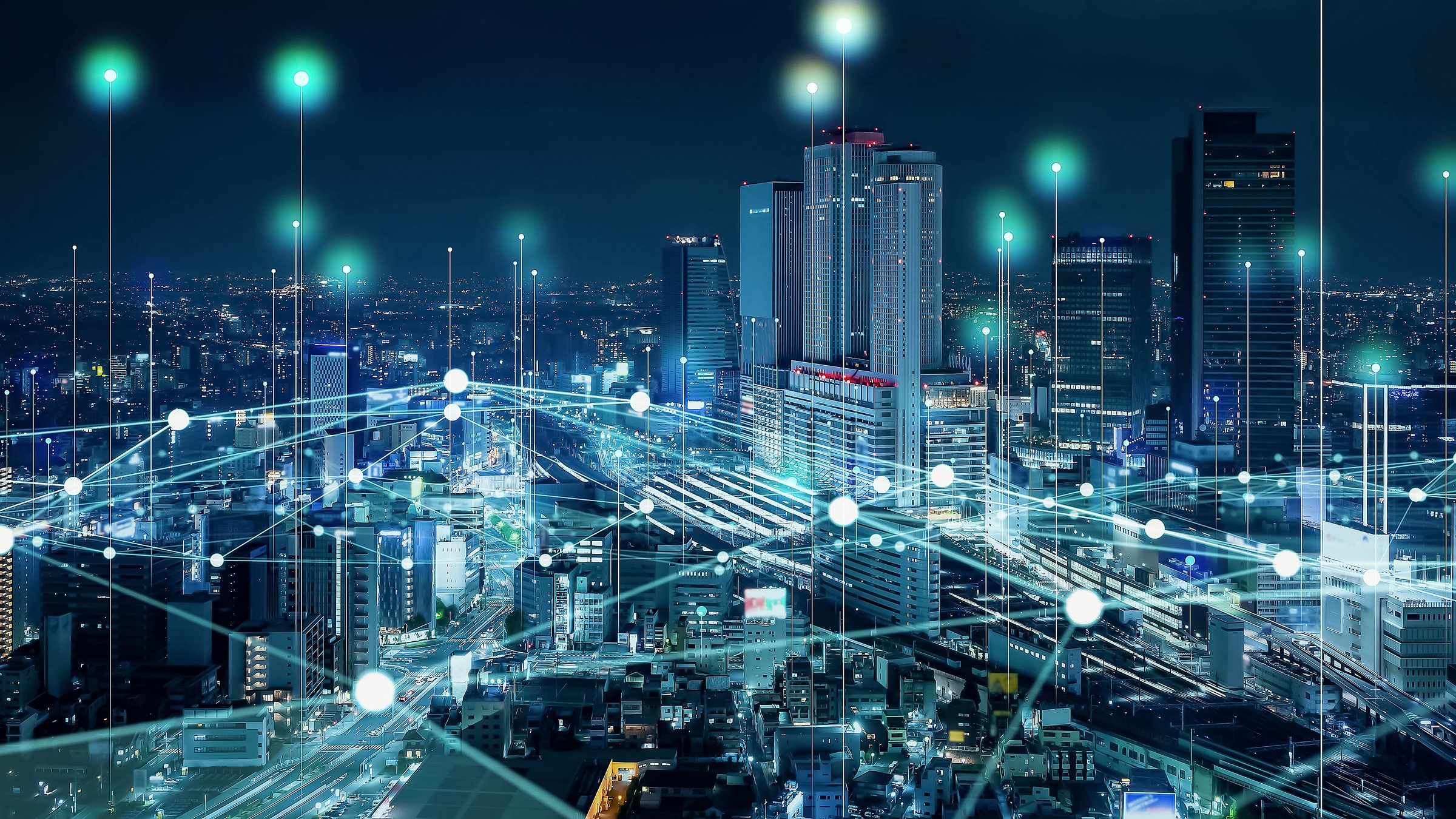 Smart city and communication network concept 5G IoT Internet of Things Telecommunication