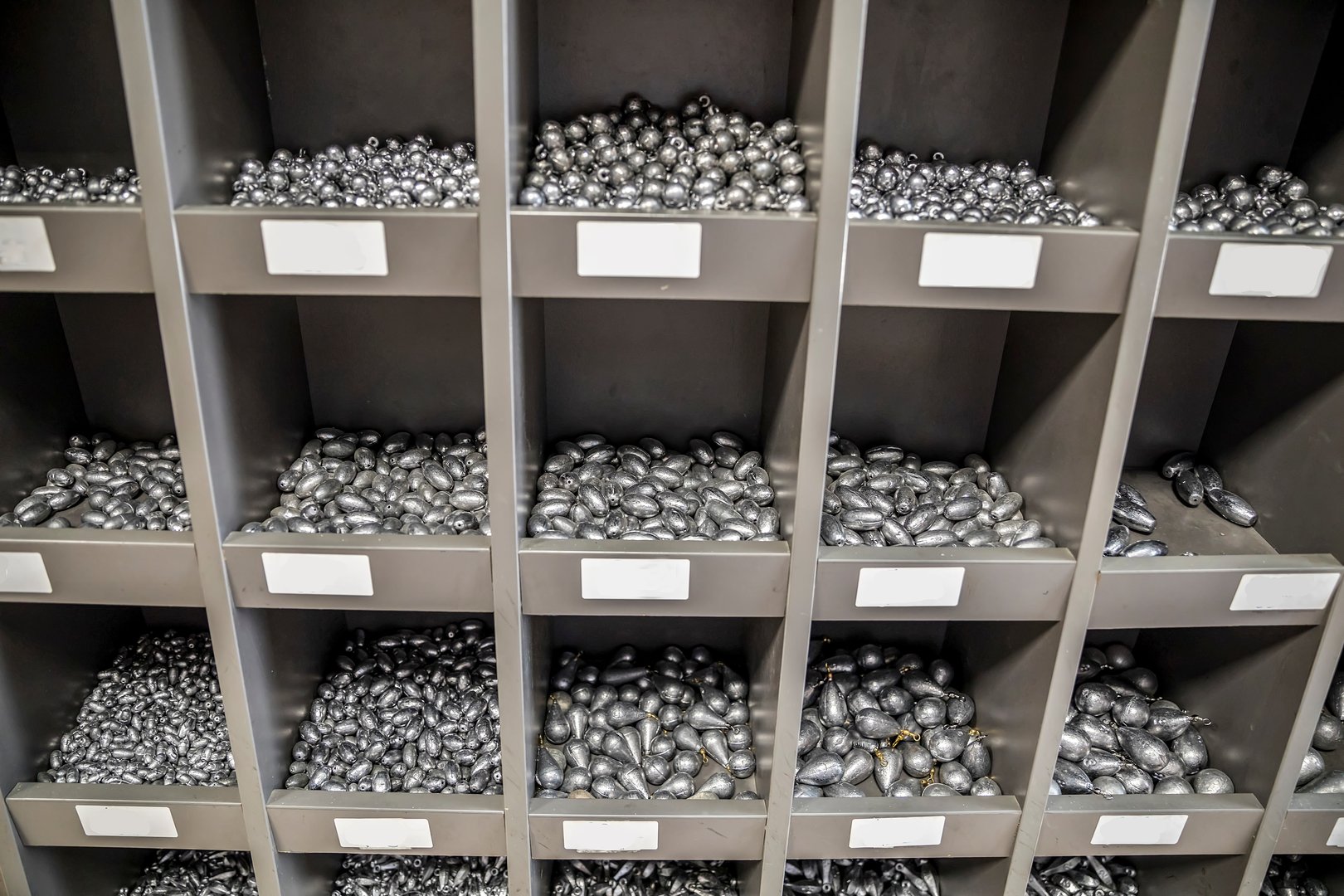 Many shapes of lead pellets on display