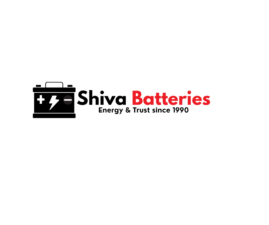 Logo for Shiva Batteries featuring a battery icon and the tagline 'Energy & Trust since 1990.'