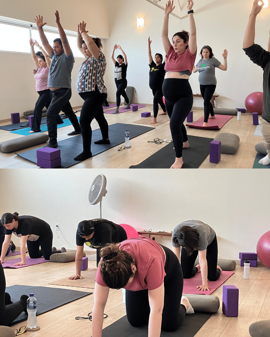 Constanza enseñando Yoga Prenatal