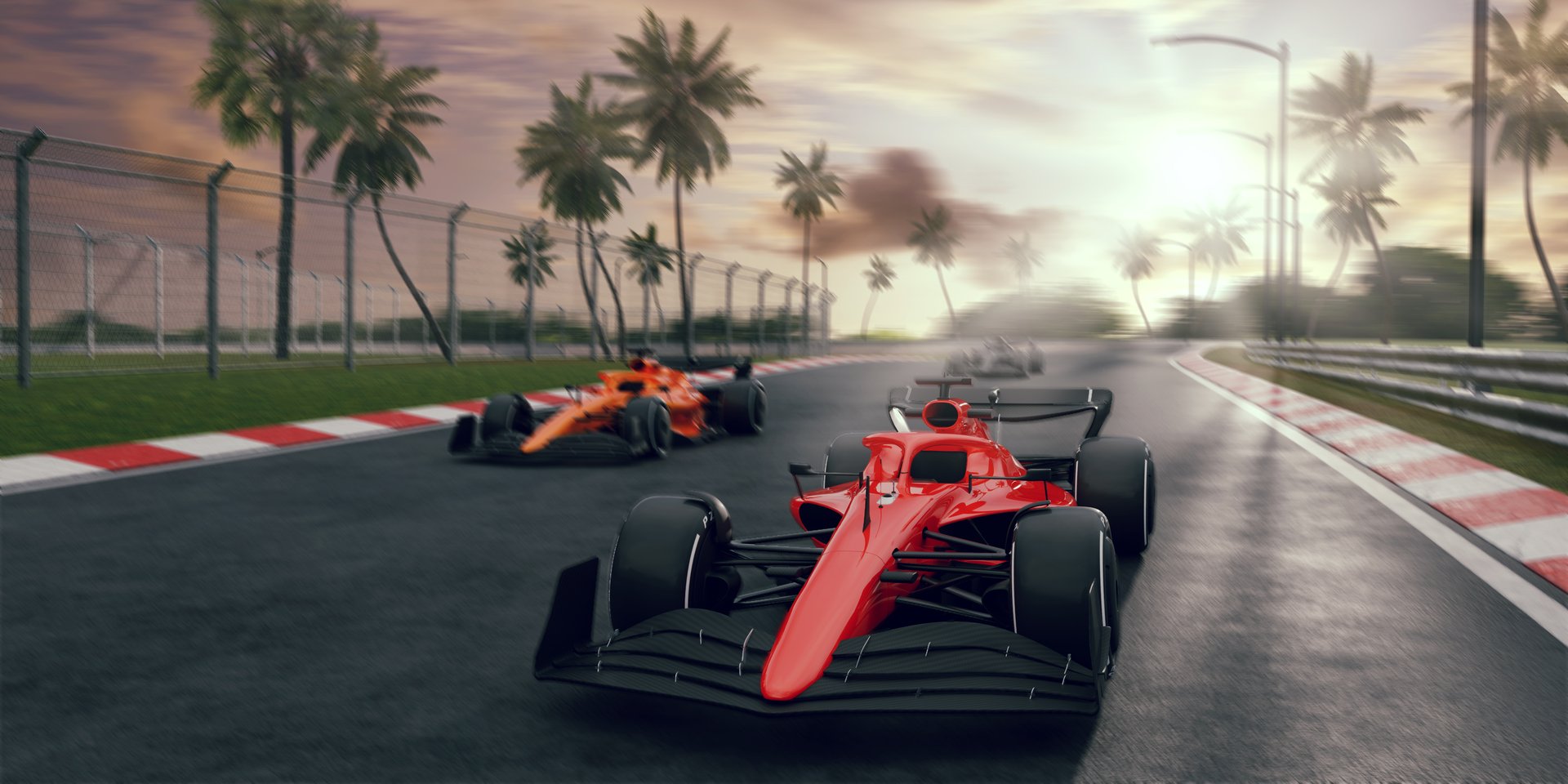 3D Race cars on speed track.