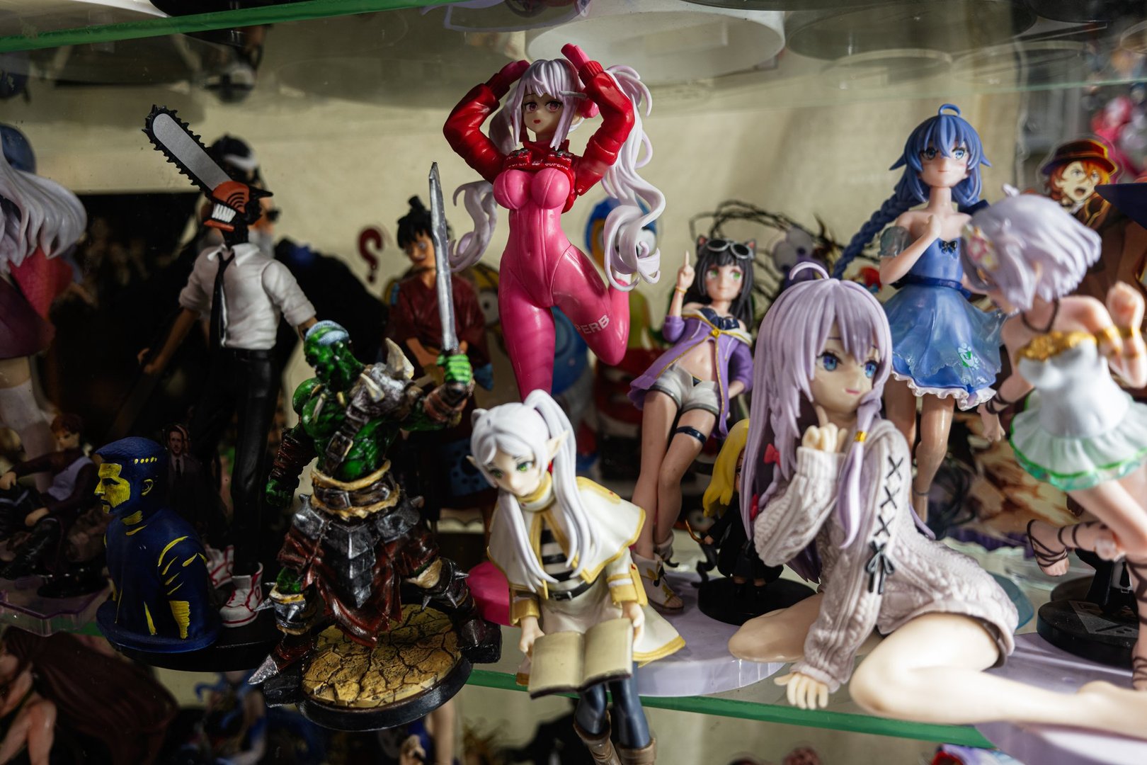 Lviv, Ukraine - April 07, 2025: A detailed collection of colorful anime and manga character figurines on display.