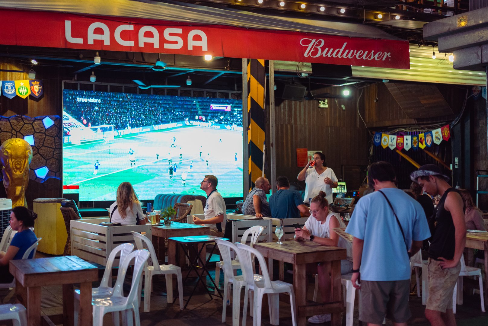 Ho Chi Minh City, Vietnam - May 19, 2024: sports bar La Casa on Bui Vien Street.