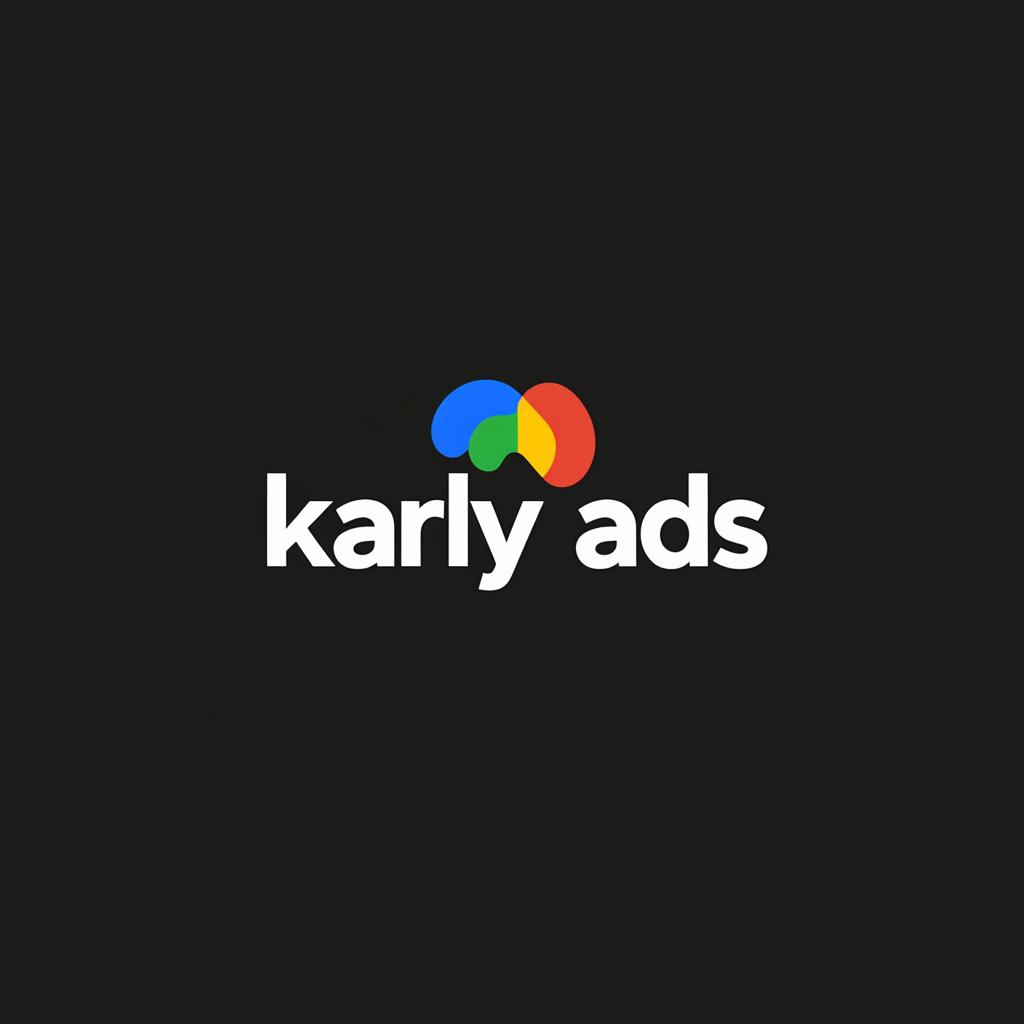 Logo with "karly ads" in white text and a colorful abstract icon above, on a black background.