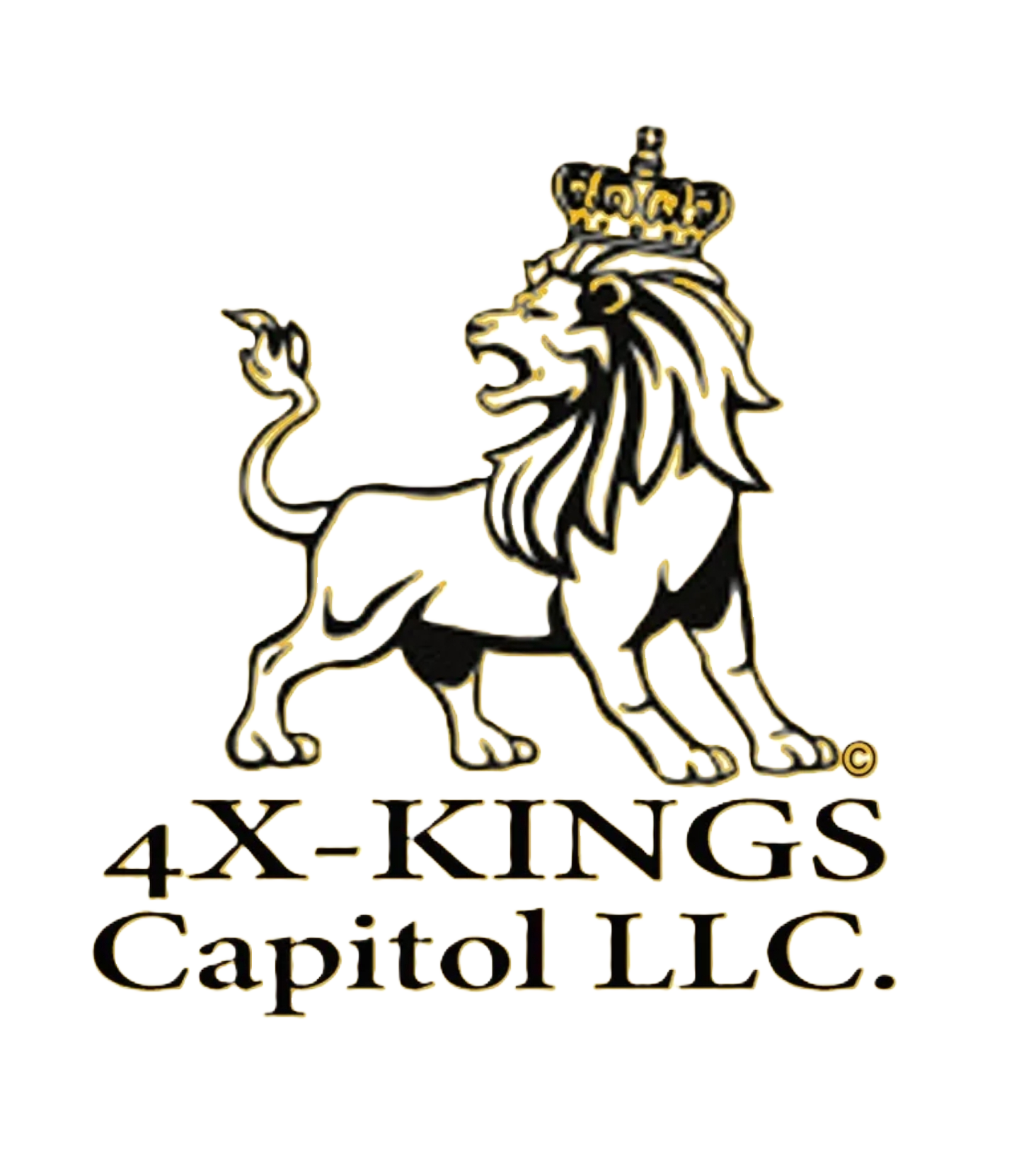Logo of 4X-Kings Capitol LLC featuring a crowned lion standing proudly with company name below.