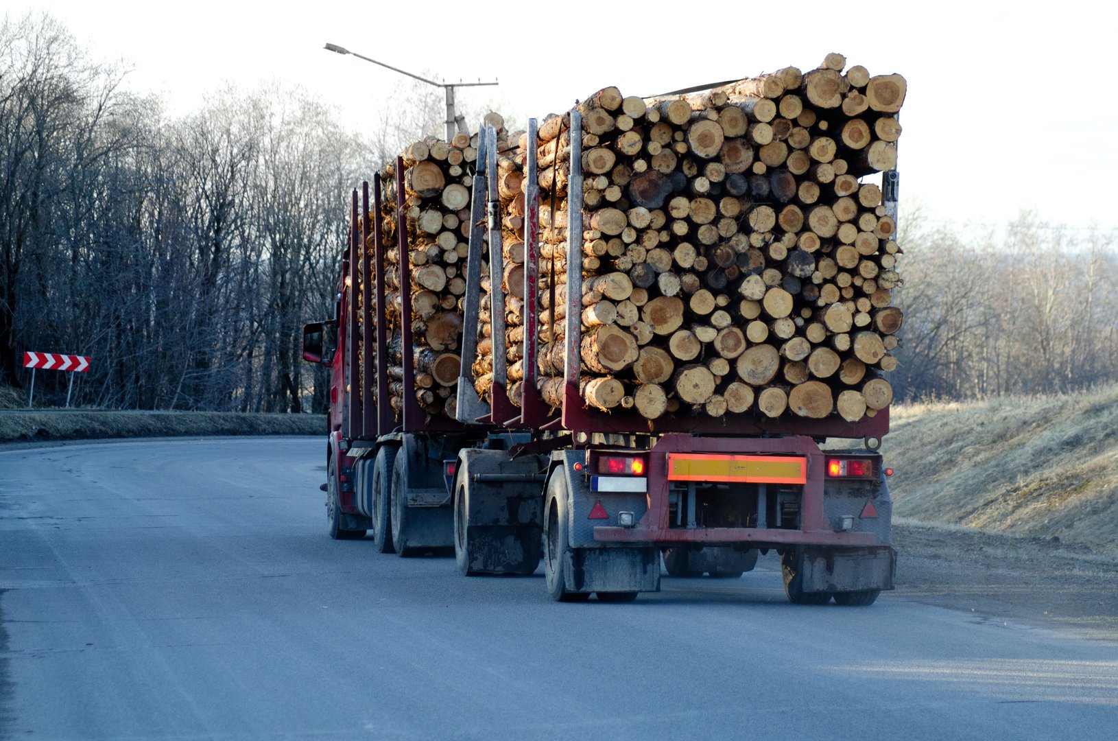 Truck transporting timber on highway