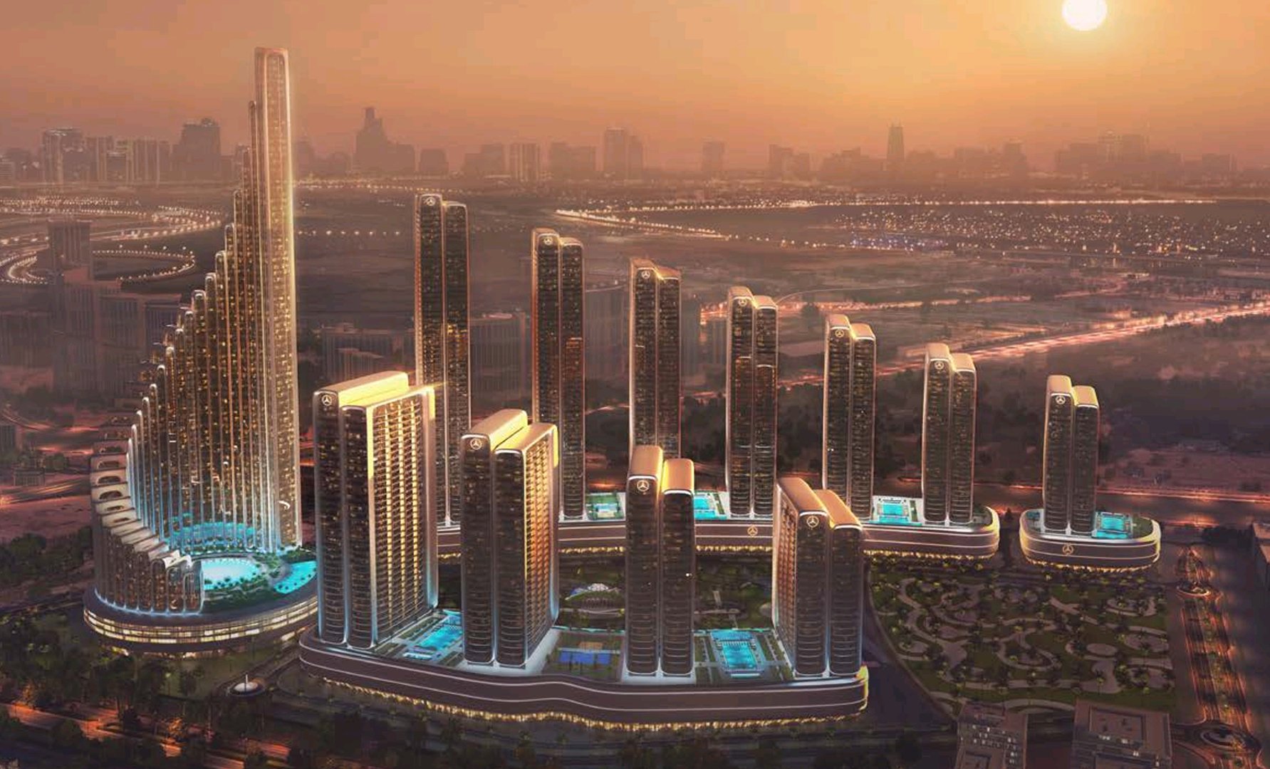 Mercedes-Benz Places - Vista de las torres y el desarrollo