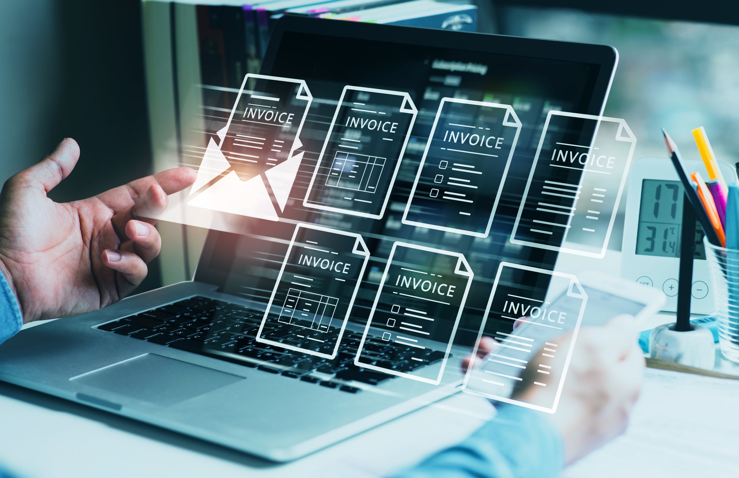 Financial report and banking management with E invoice bill.digital nline statements.c2c online money payment concepts
