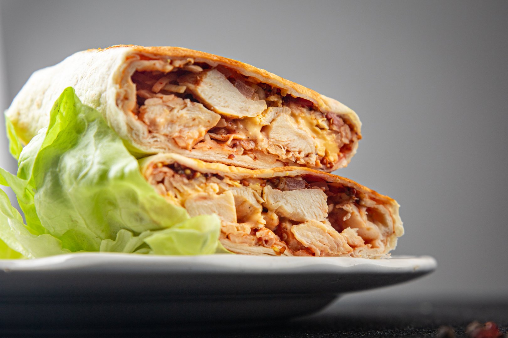 donner kebab chicken and vegetables shawarma sandwich tortilla meat filling fast food flatbread fresh tasty food dish delicious gourmet food background on the table rustic food top view copy space