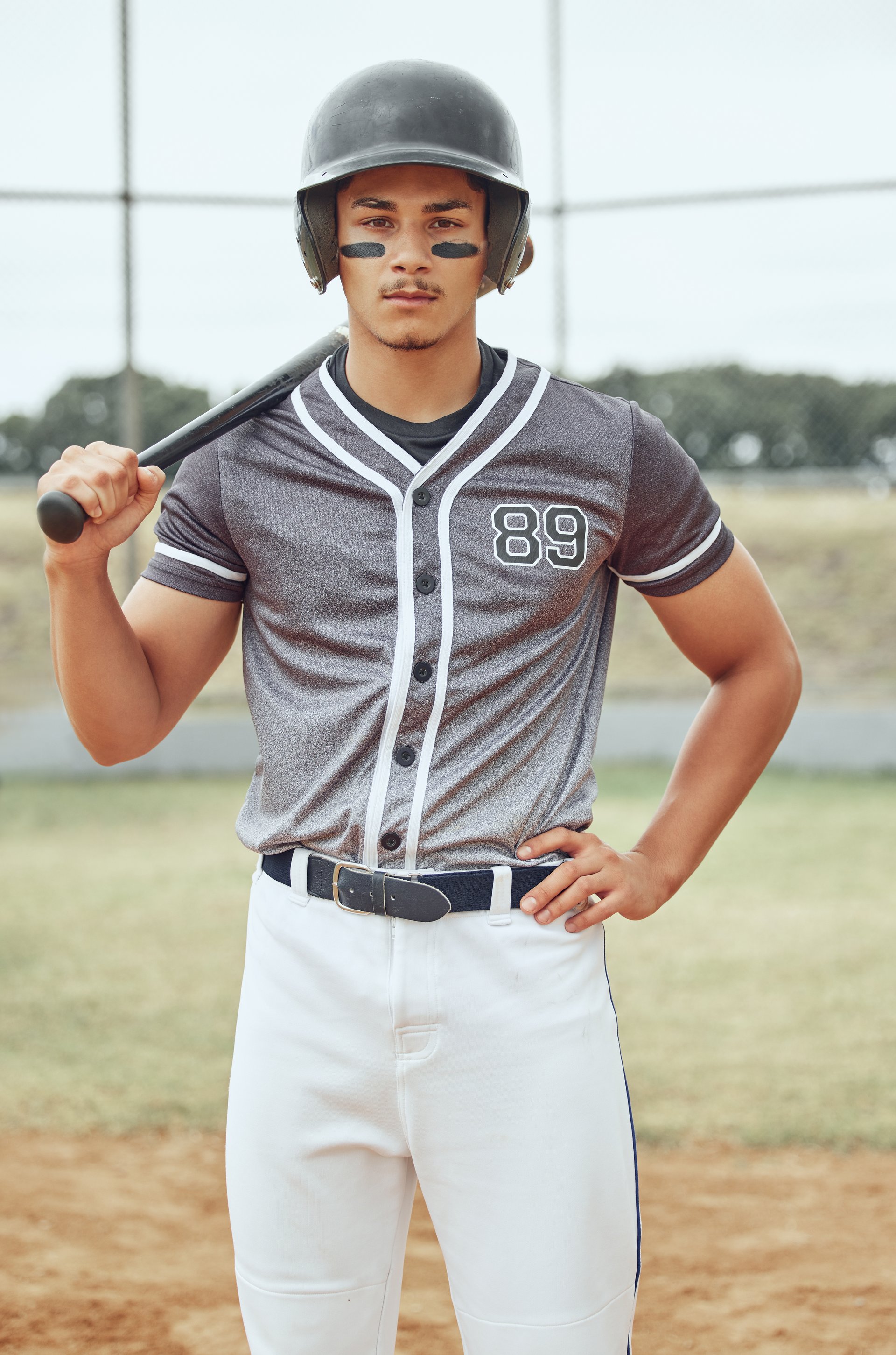 Portrait of baseball player looking focused