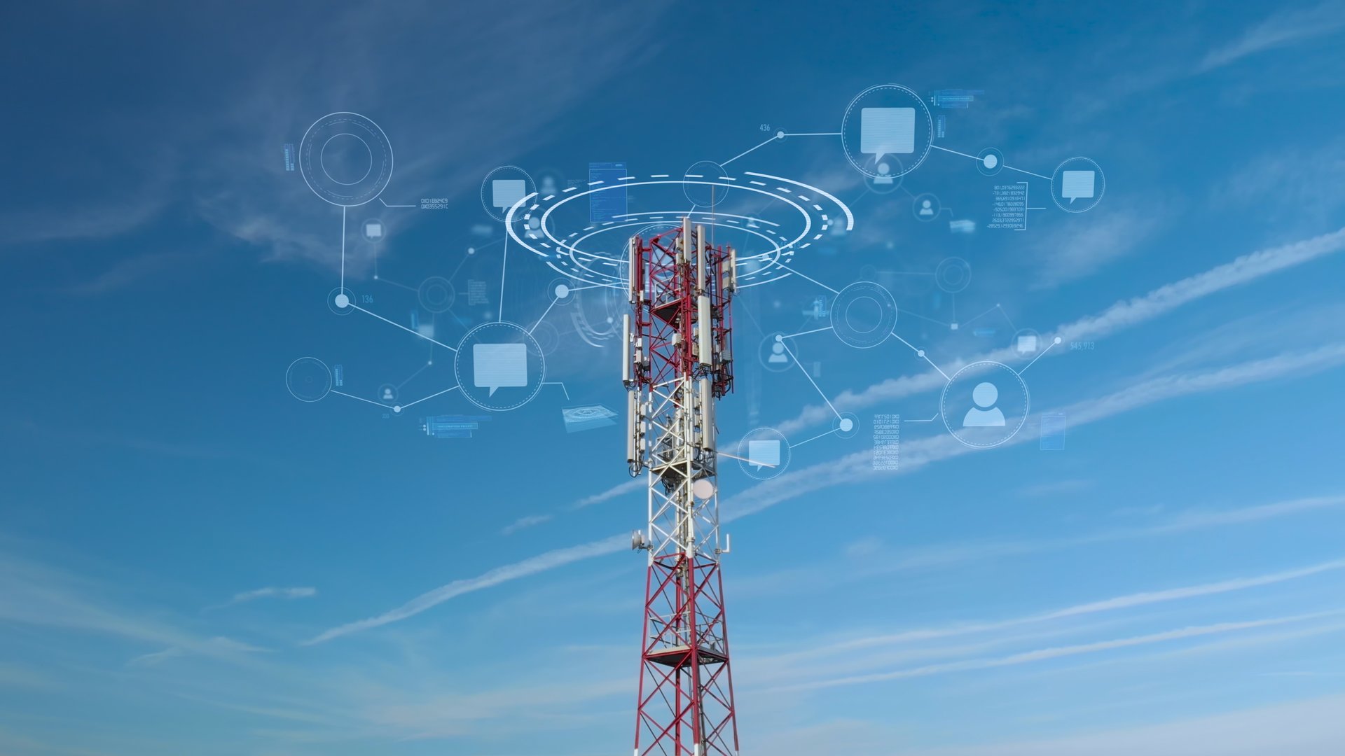 Internet of things blockchain concept telecommunication 5G transmission tower
