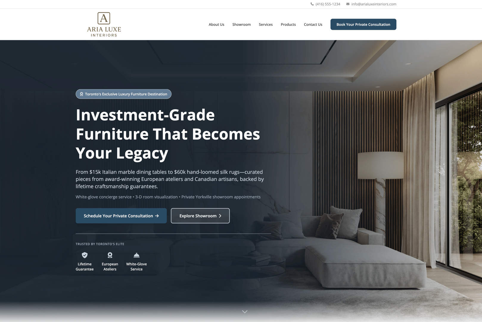 Aria Luxe Interiors Website