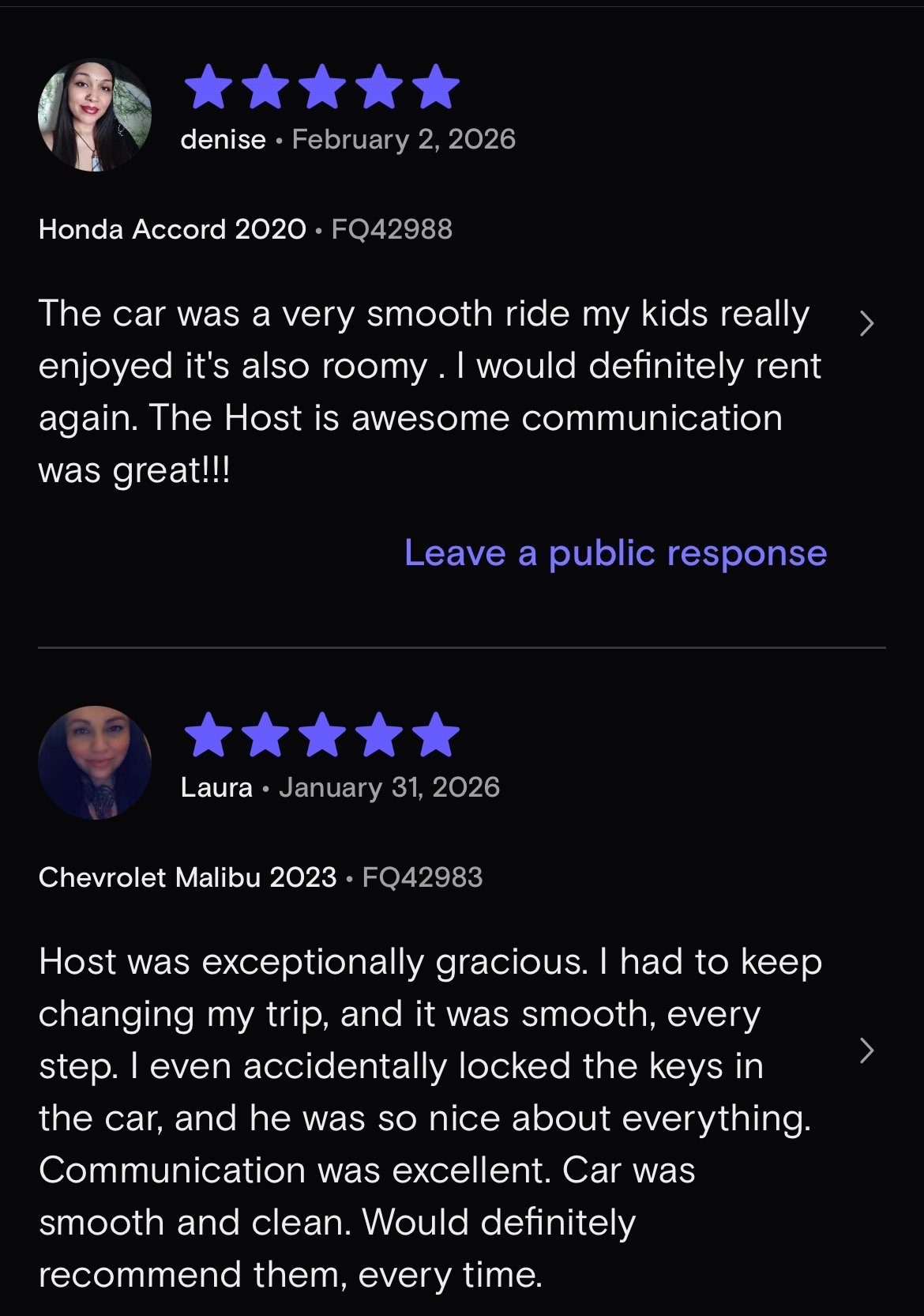 Turo Review - Guest feedback